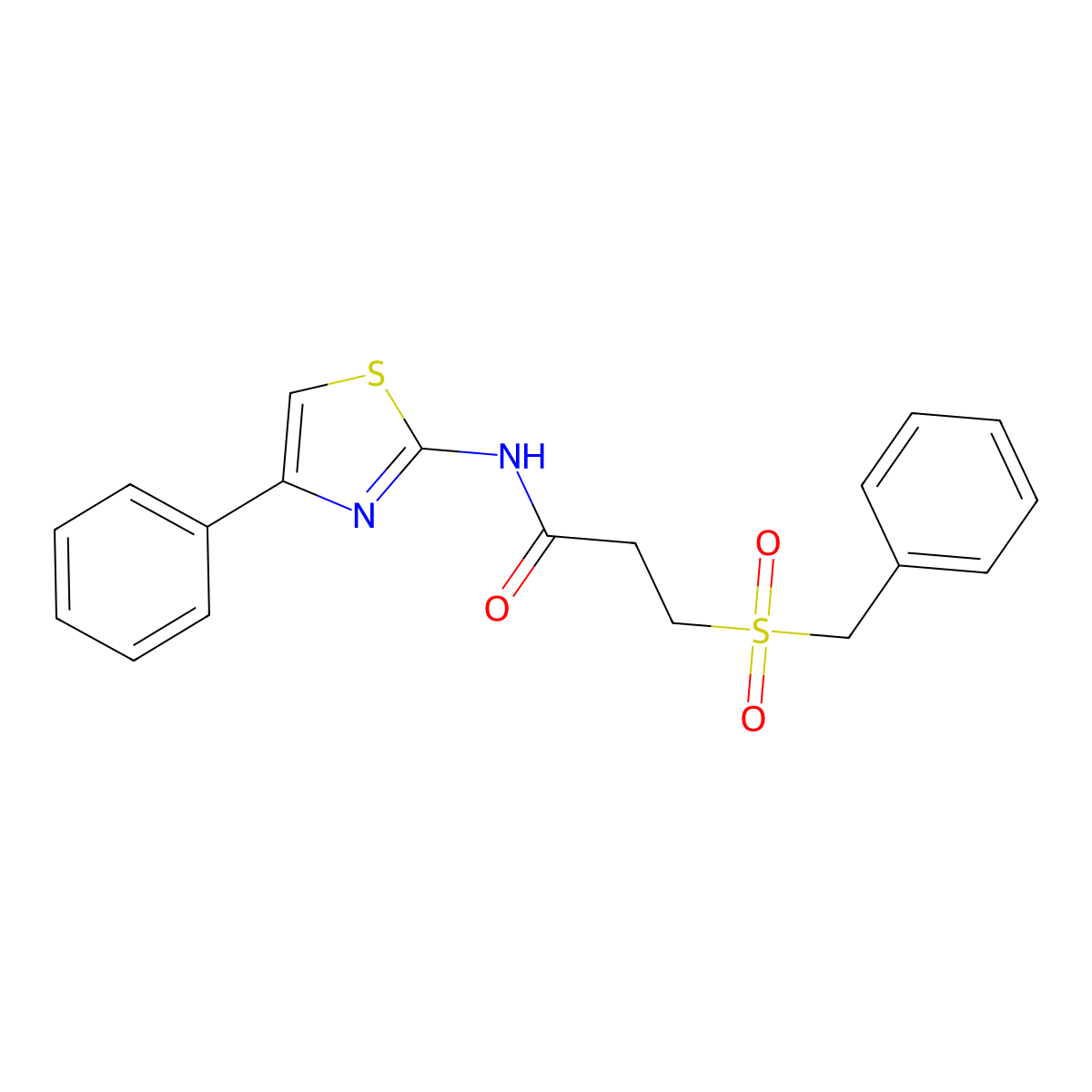 3-(benzylsulfonyl)-N-(4-phenyl-1,3-thiazol-2-yl)propanamide molecular structure, CAS 827620-50-8