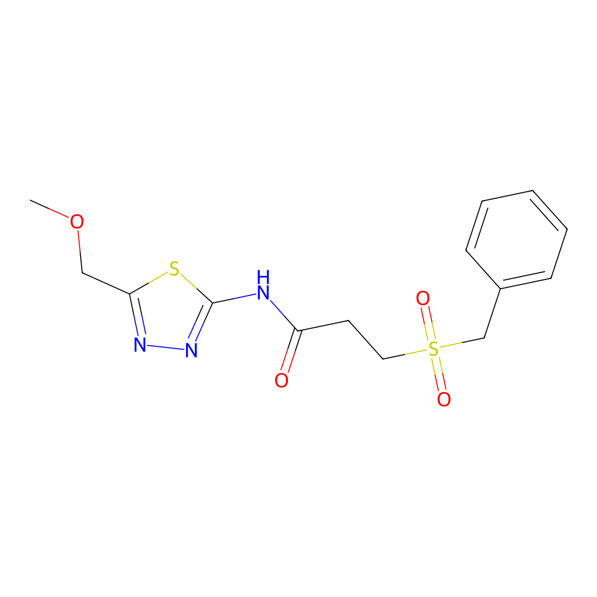 3-benzylsulfonyl-N-[5-(methoxymethyl)-1,3,4-thiadiazol-2-yl]propanamide molecular structure, CAS 827620-58-6