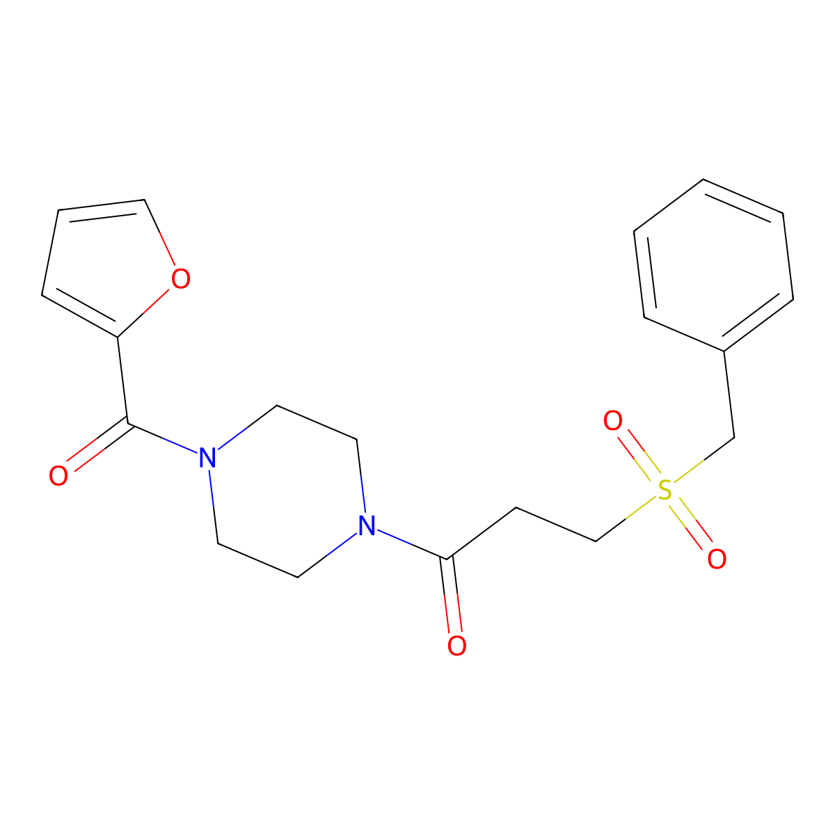3-Benzylsulfonyl-1-[4-(furan-2-carbonyl)piperazin-1-yl]propan-1-one molecular structure, CAS 827620-65-5