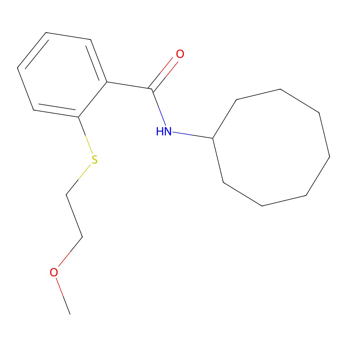 N-cyclooctyl-2-(2-methoxyethylsulfanyl)benzamide molecular structure, CAS 827620-87-1