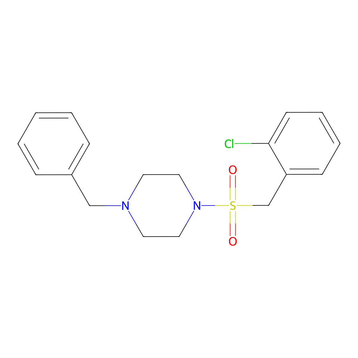 1-Benzyl-4-[(2-chlorophenyl)methylsulfonyl]piperazine molecular structure, CAS 827621-56-7