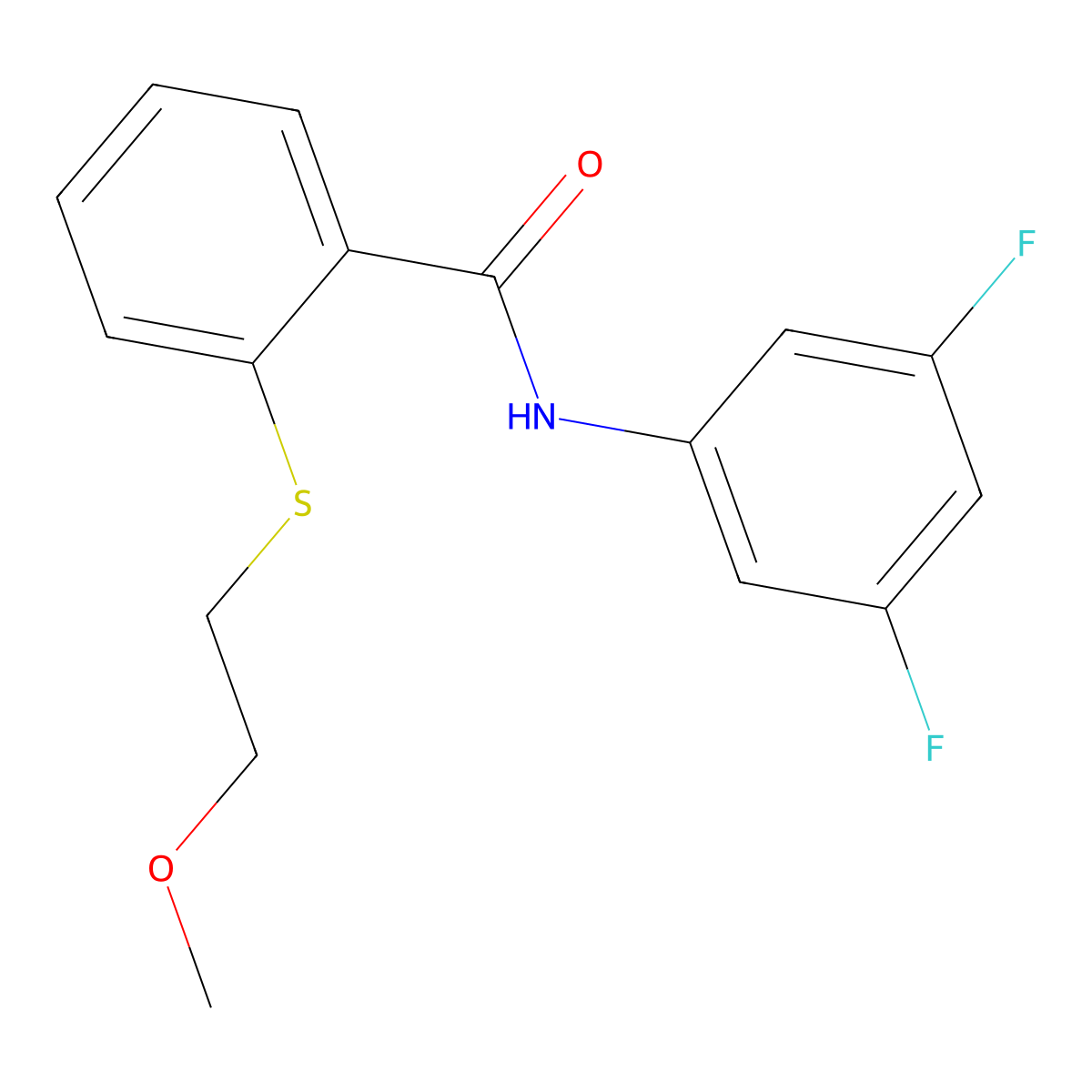 N-(3,5-difluorophenyl)-2-[(2-methoxyethyl)sulfanyl]benzamide molecular structure, CAS 827621-97-6