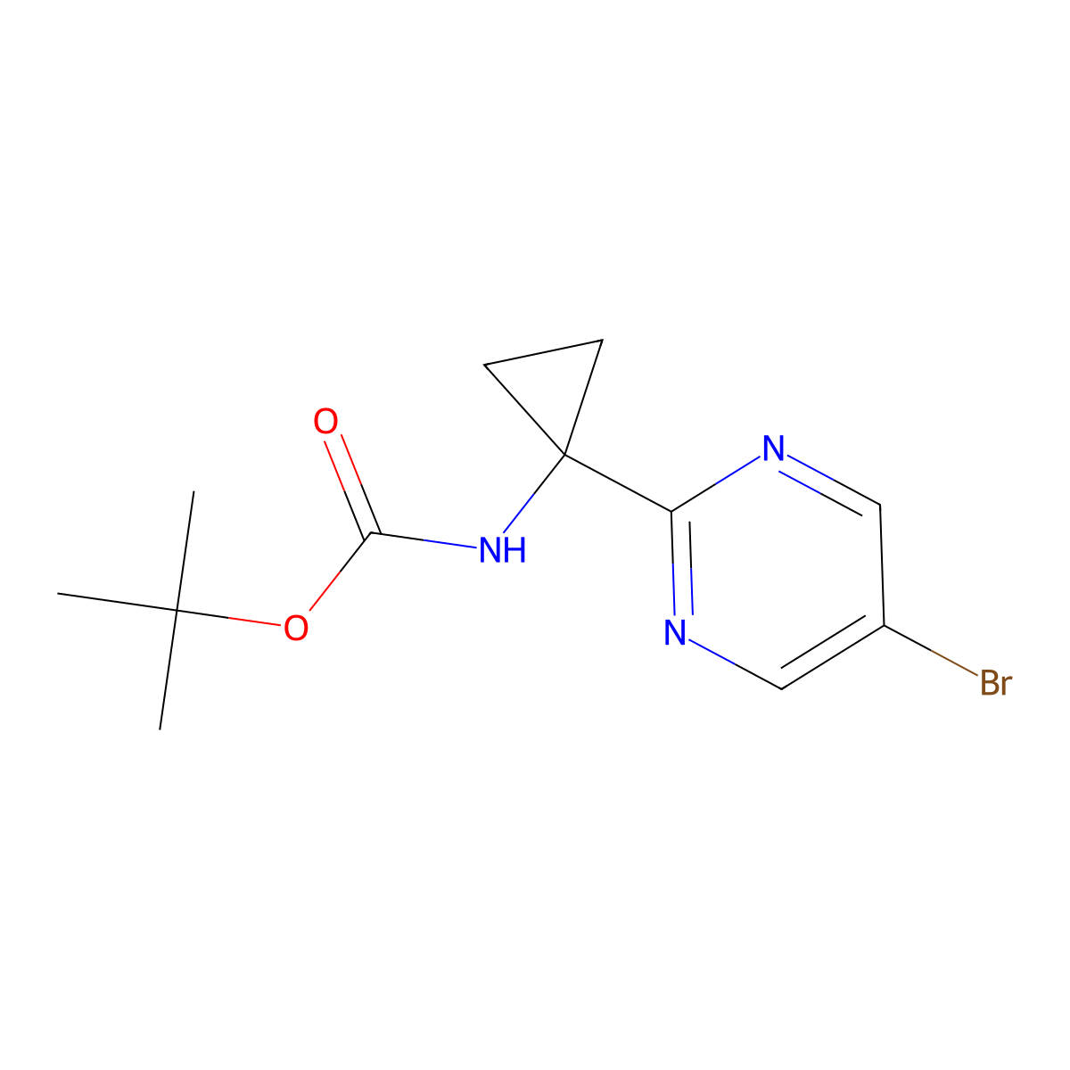 tert-butyl N-[1-(5-bromopyrimidin-2-yl)cyclopropyl]carbamate molecular structure, CAS 827628-33-1