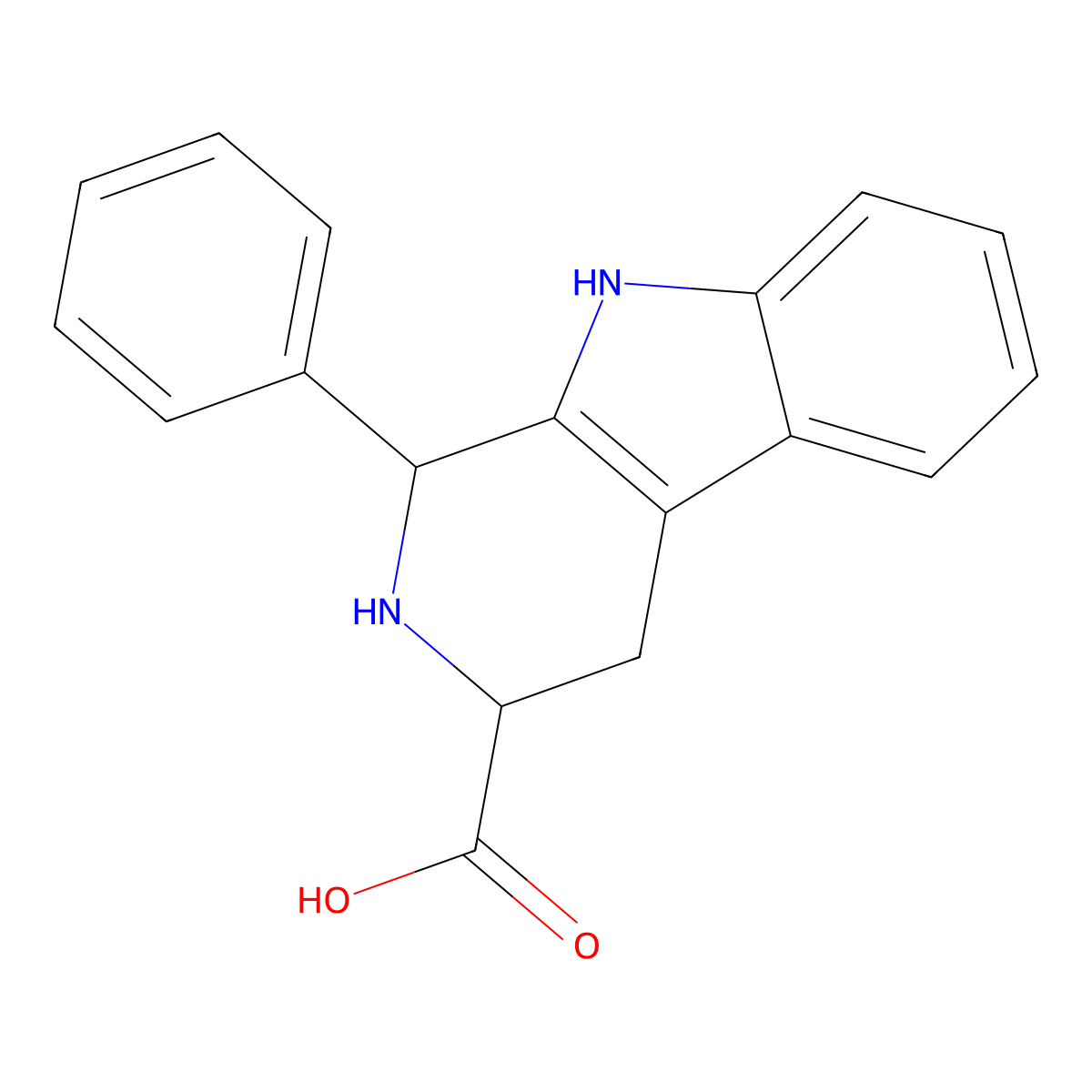 1-phenyl-2,3,4,9-tetrahydro-1H-pyrido[3,4-b]indole-3-carboxylic acid molecular structure, CAS 82789-18-2
