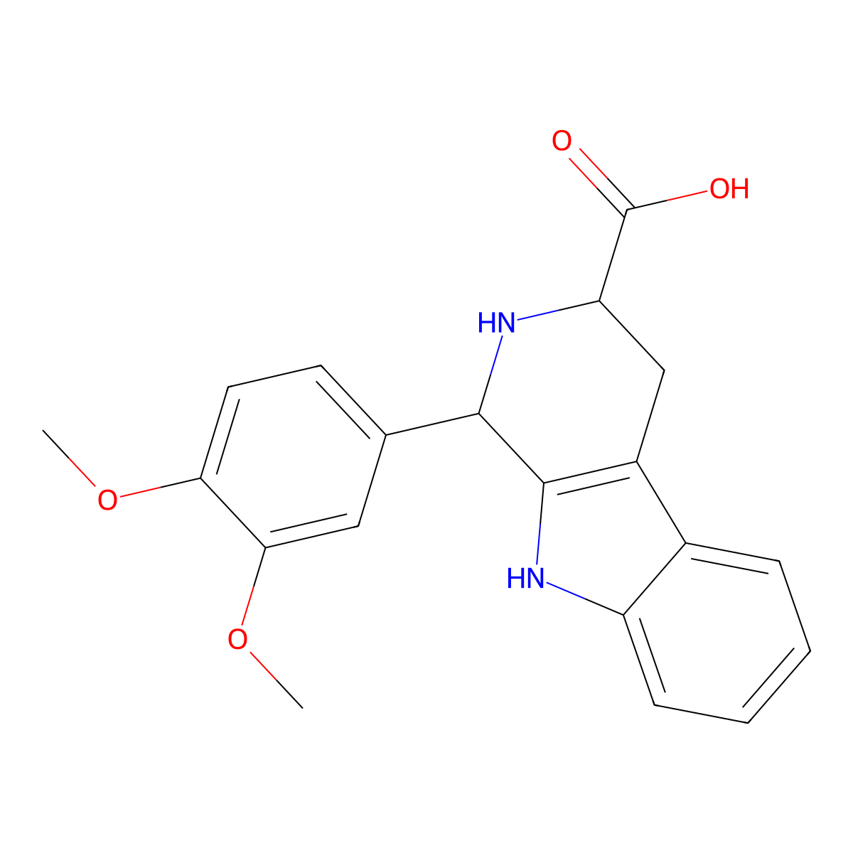 1-(3,4-dimethoxyphenyl)-2,3,4,9-tetrahydro-1H-pyrido[3,4-b]indole-3-carboxylic acid molecular structure, CAS 82789-27-3