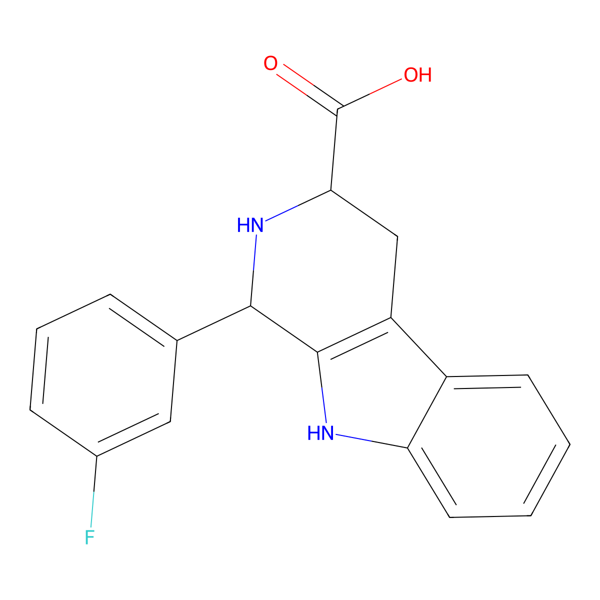 1-(3-fluorophenyl)-2,3,4,9-tetrahydro-1H-pyrido[3,4-b]indole-3-carboxylic acid molecular structure, CAS 82789-29-5