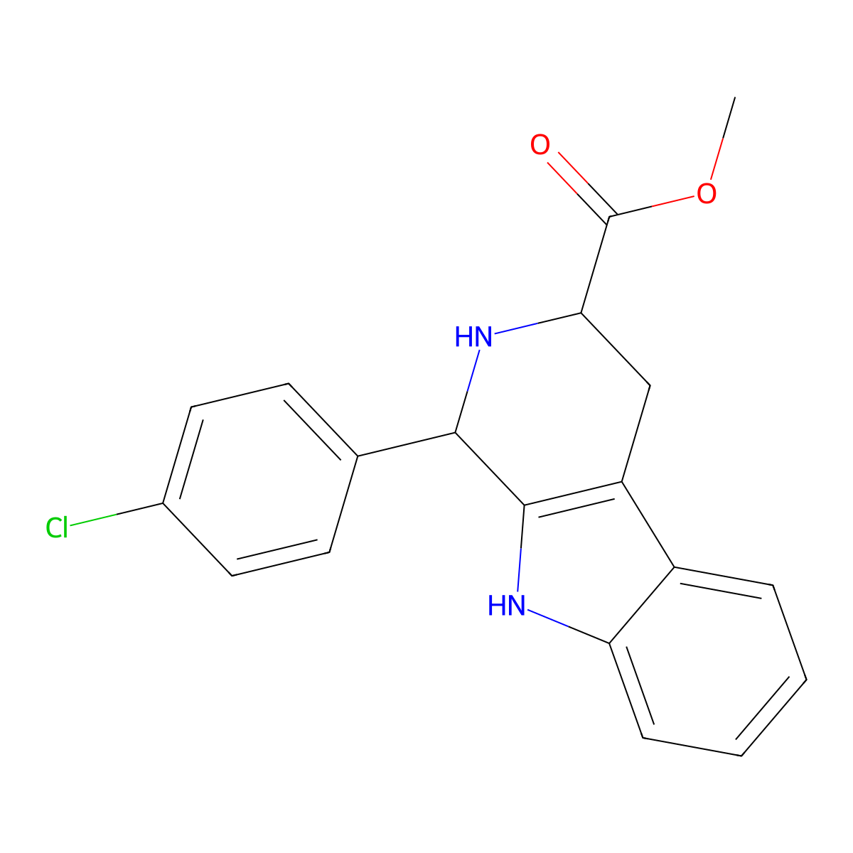 methyl 1-(4-chlorophenyl)-2,3,4,9-tetrahydro-1H-pyrido[3,4-b]indole-3-carboxylate molecular structure, CAS 82789-40-0