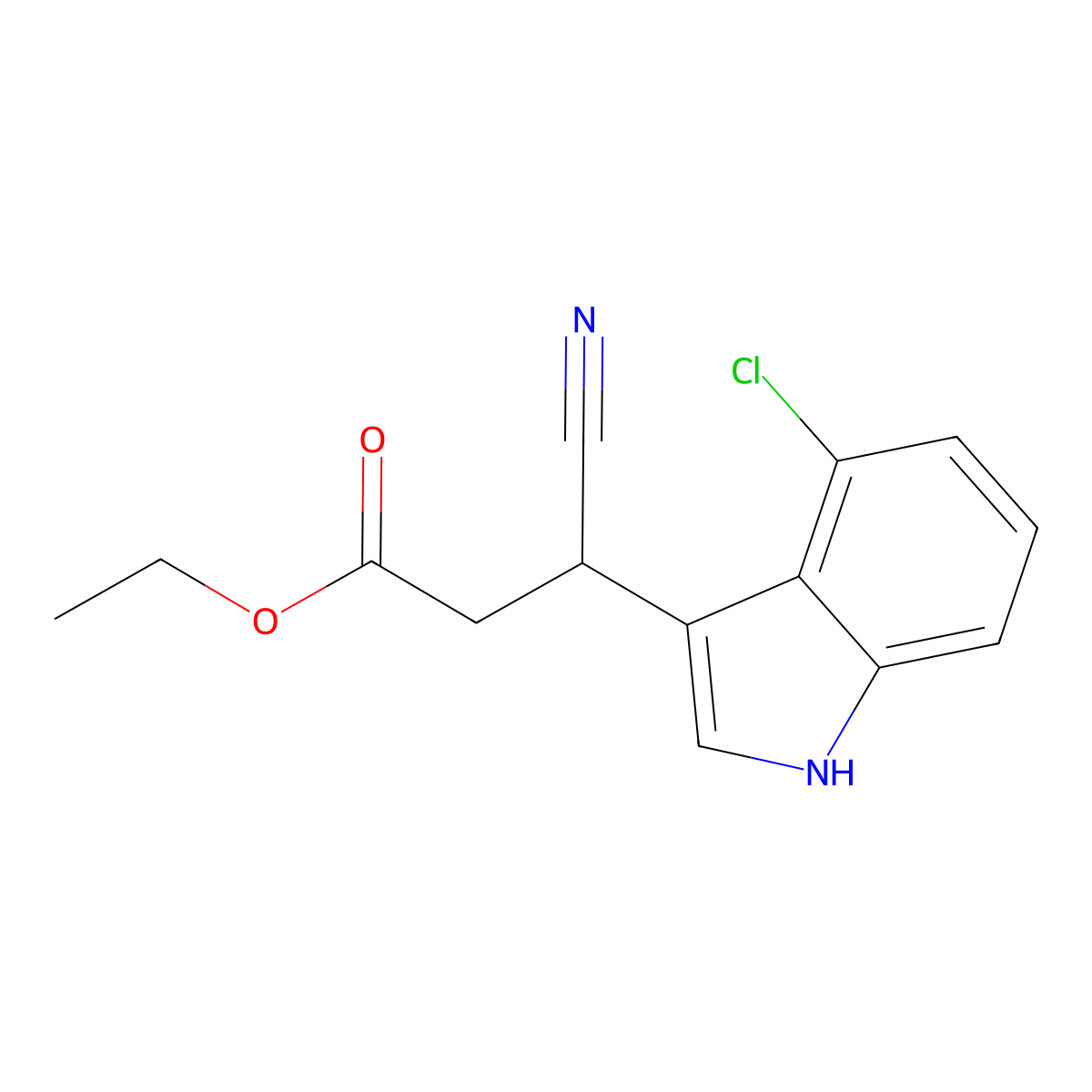 ethyl 3-(4-chloro-1H-indol-3-yl)-3-cyanopropanoate molecular structure, CAS 82789-68-2
