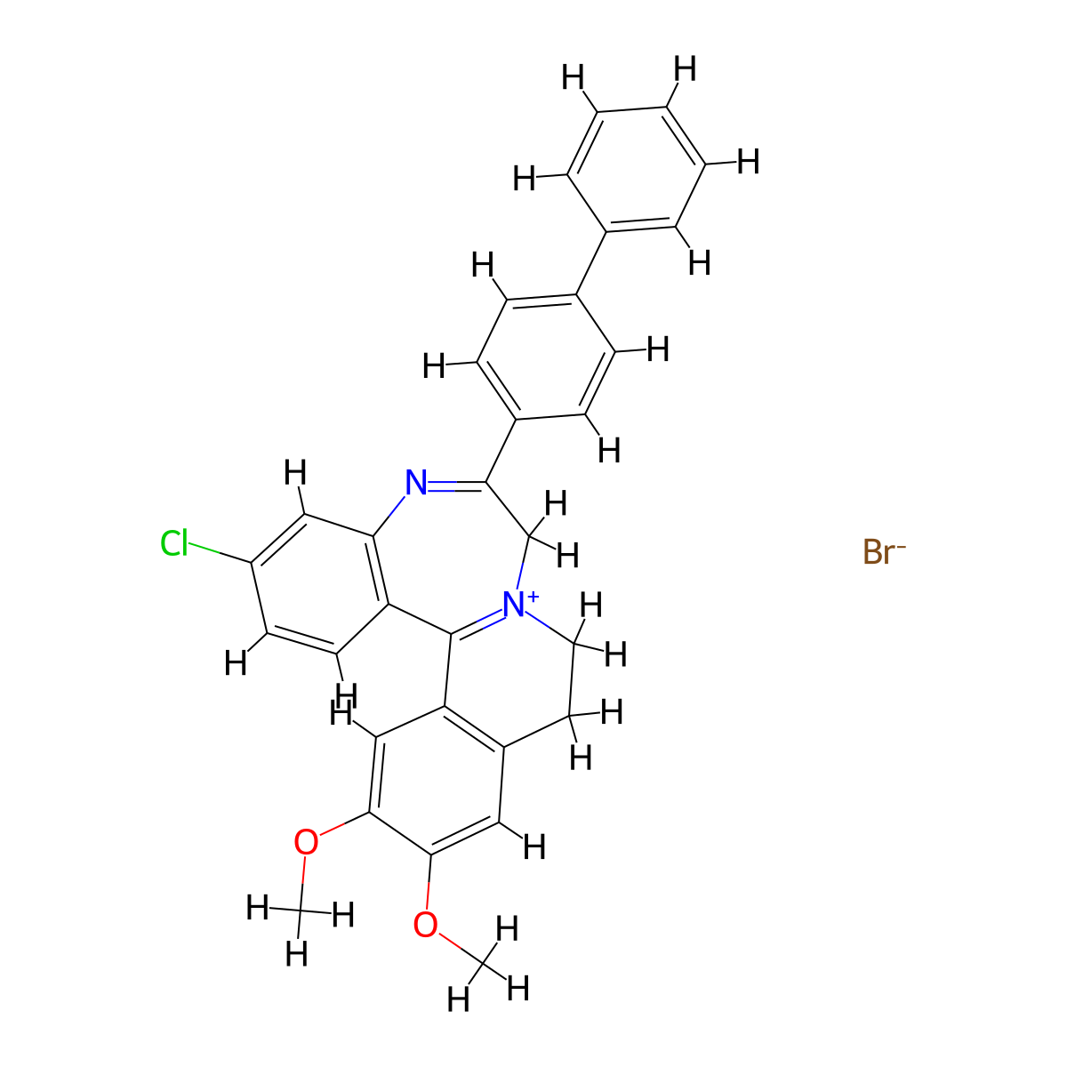 7H-Isoquino(2,1-d)(1,4)benzodiazepin-8-ium, 9,10-dihydro-6-(4-biphenylyl)-3-chloro-12,13-dimethoxy-, bromide molecular structure, CAS 82802-96-8