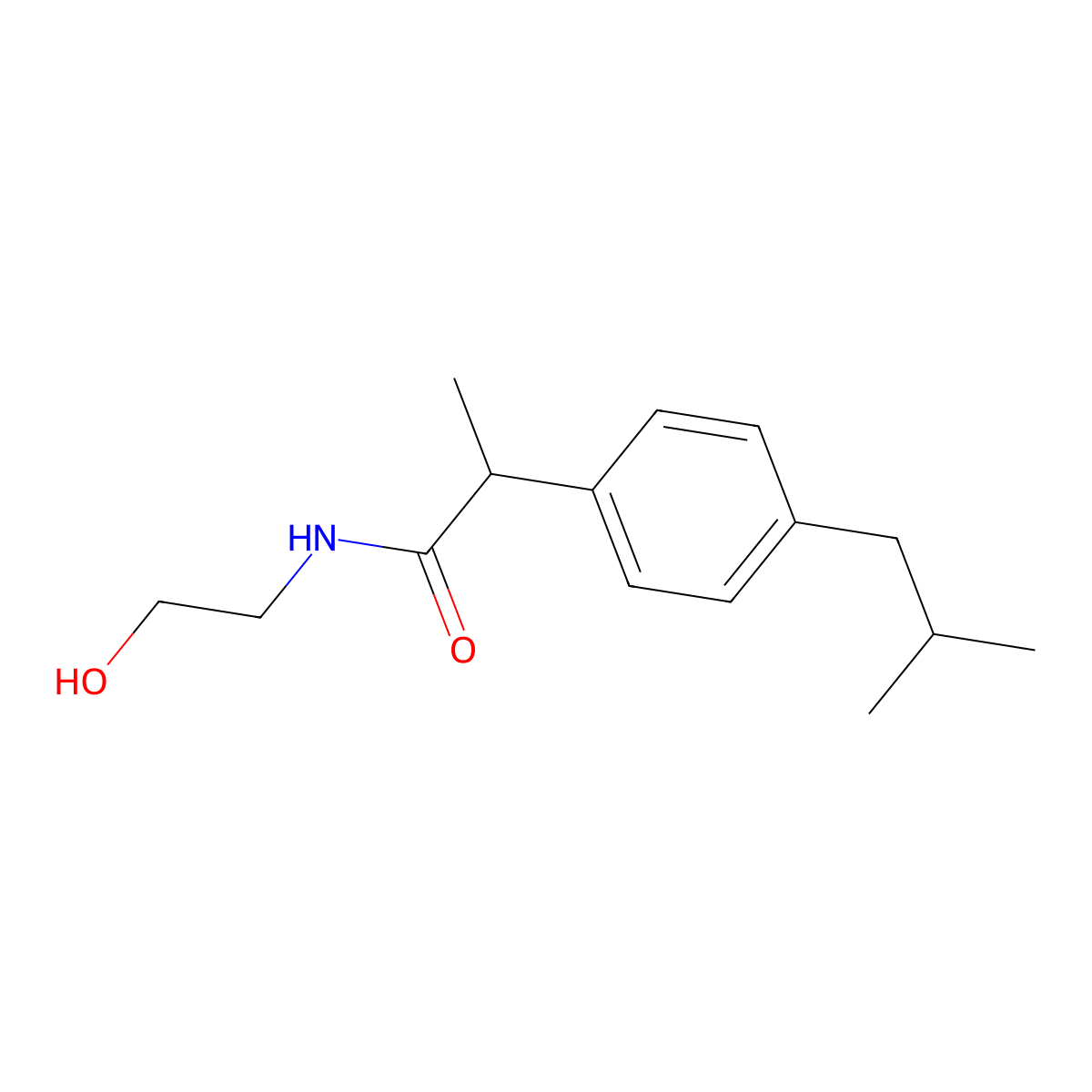 N-(2-Hydroxyethyl)-alpha-methyl-4-(2-methylpropyl)benzeneacetamide molecular structure, CAS 82821-47-4
