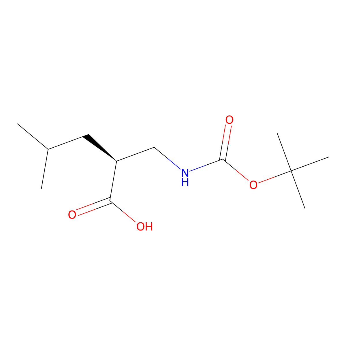 (2S)-2-(((tert-Butoxycarbonyl)amino)methyl)-4-methylpentanoic acid molecular structure, CAS 828254-18-8
