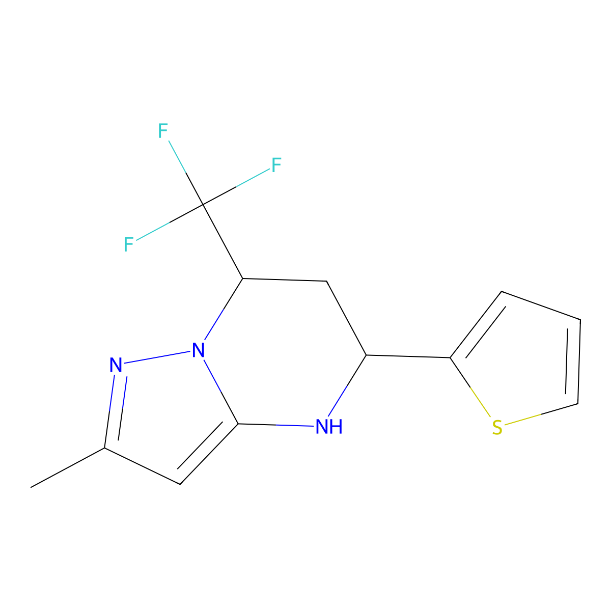 2-Methyl-5-(thiophen-2-yl)-7-(trifluoromethyl)-4,5,6,7-tetrahydropyrazolo[1,5-a]pyrimidine molecular structure, CAS 828272-63-5