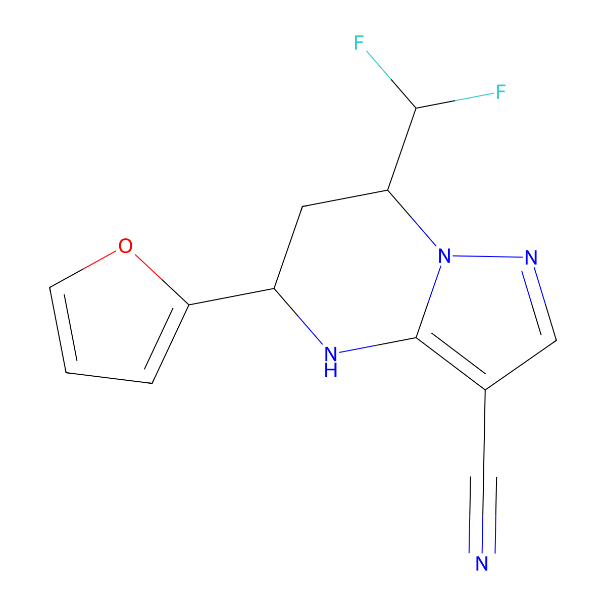 7-(Difluoromethyl)-5-(furan-2-yl)-4,5,6,7-tetrahydropyrazolo[1,5-a]pyrimidine-3-carbonitrile molecular structure, CAS 828272-89-5