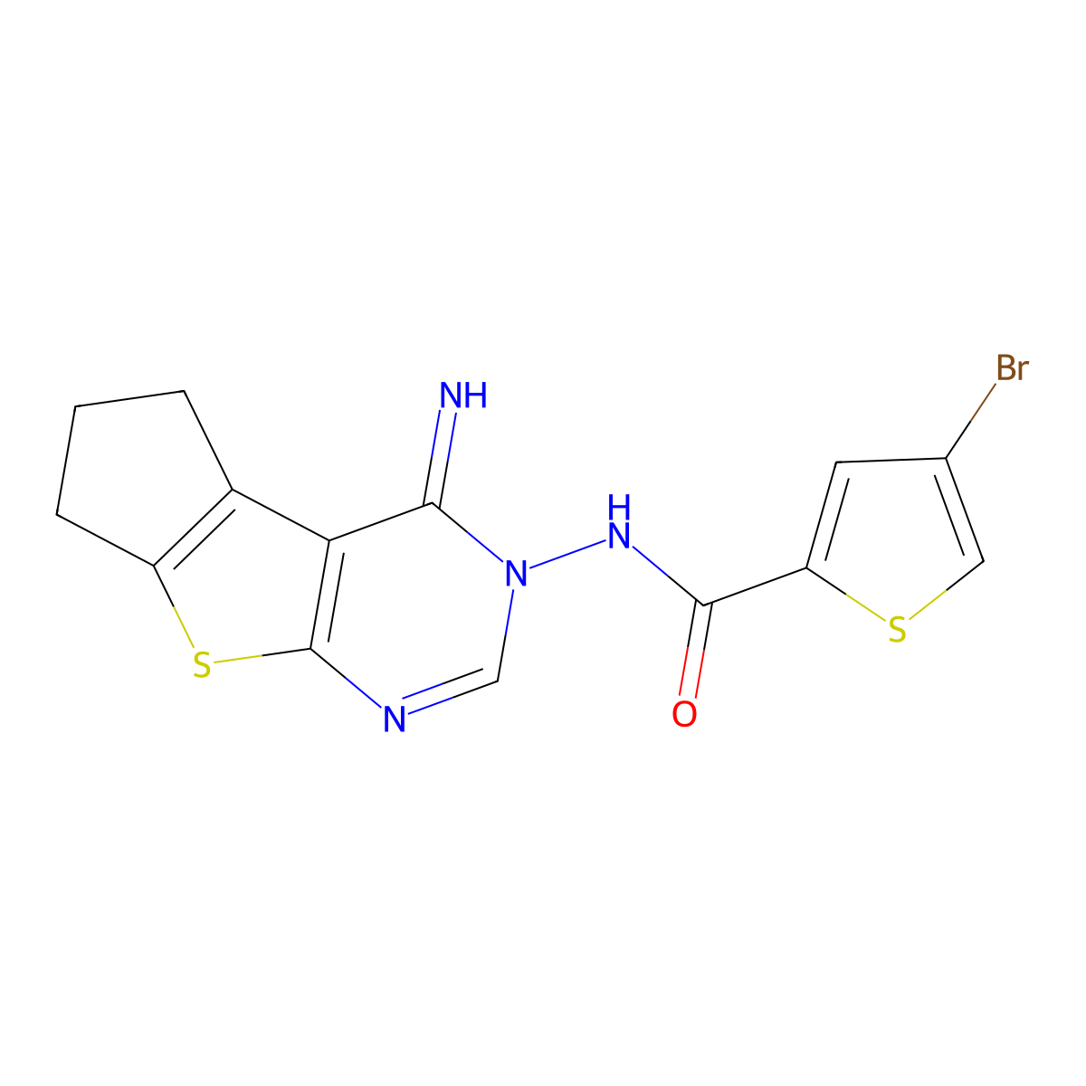 4-Bromo-N-[4-imino-6,7-dihydro-4H-cyclopenta[4,5]thieno[2,3-D]pyrimidin-3(5H)-YL]-2-thiophenecarboxamide molecular structure, CAS 828272-99-7