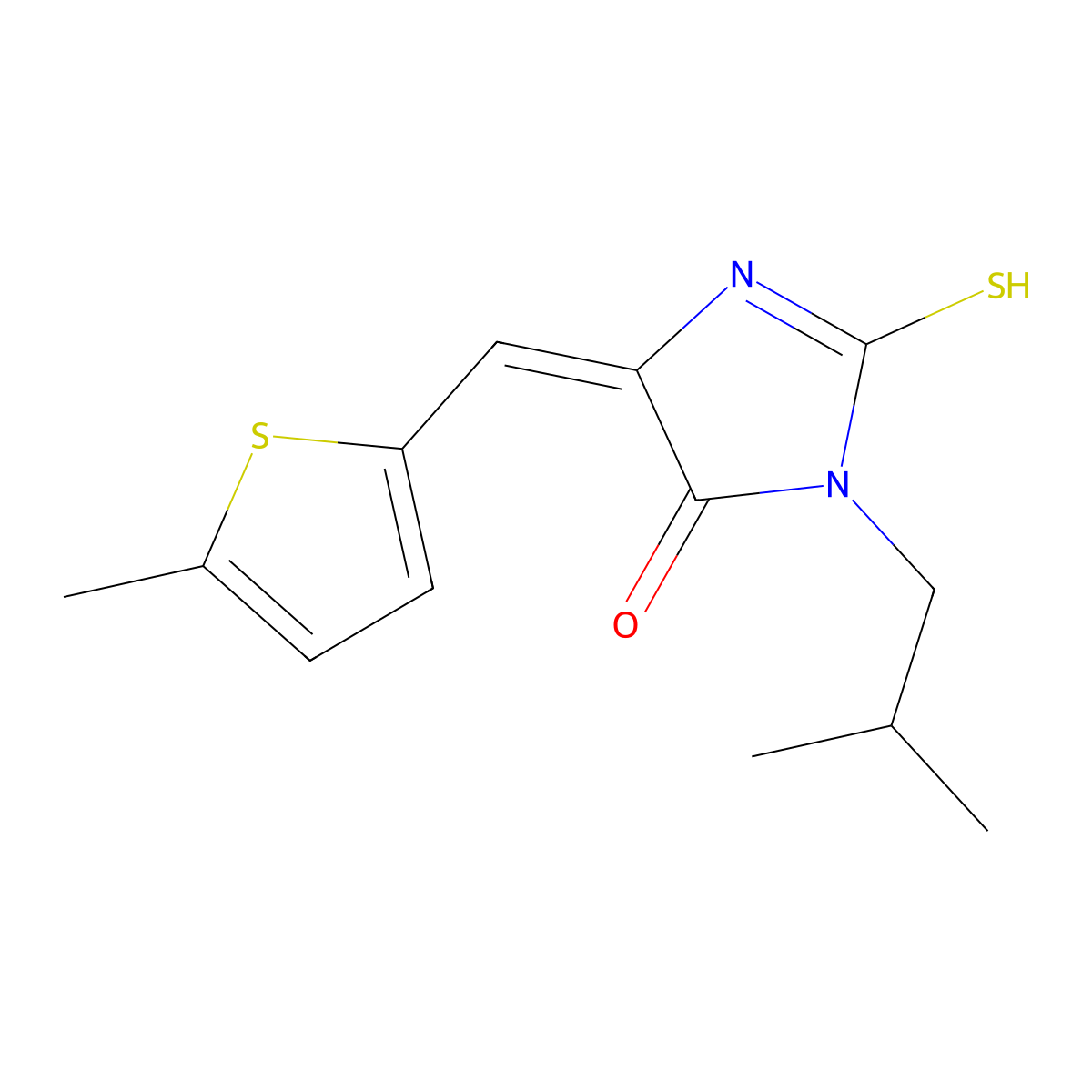 3-(2-Methylpropyl)-5-[(5-methylthiophen-2-yl)methylidene]-2-sulfanylideneimidazolidin-4-one molecular structure, CAS 828273-04-7