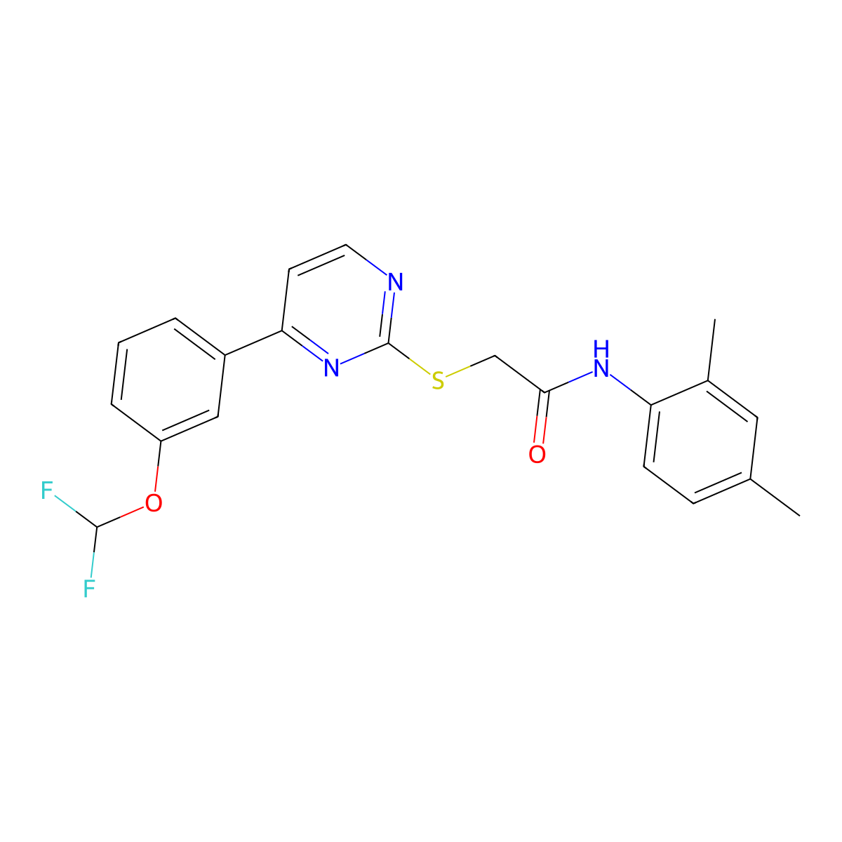 2-[4-[3-(difluoromethoxy)phenyl]pyrimidin-2-yl]sulfanyl-N-(2,4-dimethylphenyl)acetamide molecular structure, CAS 828273-27-4