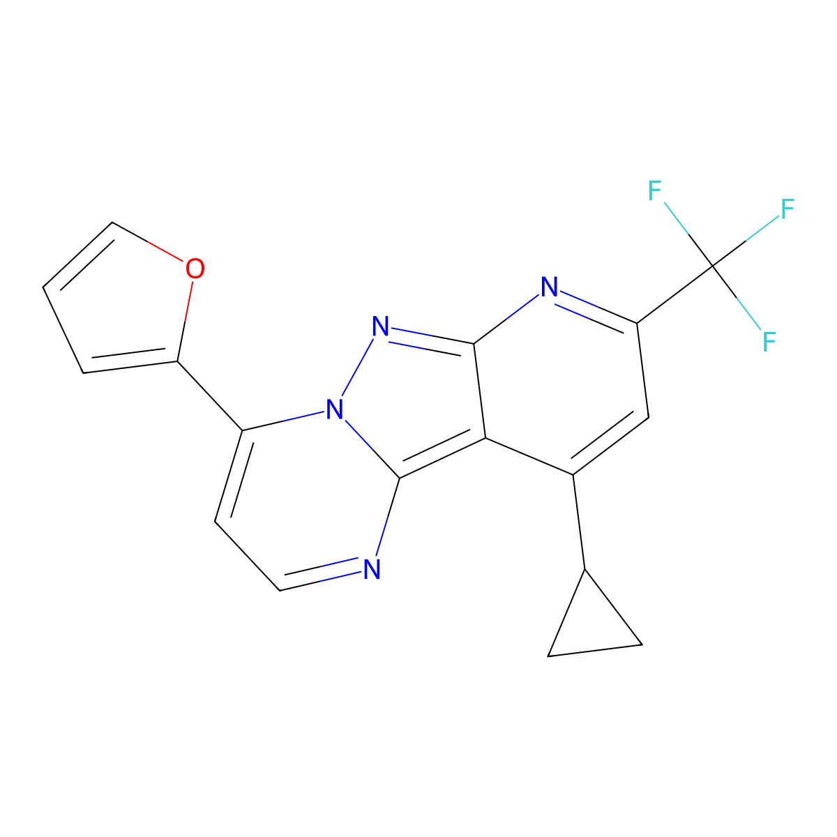 10-Cyclopropyl-4-(2-furyl)-8-(trifluoromethyl)pyrido[2',3':3,4]pyrazolo[1,5-A]pyrimidine molecular structure, CAS 828274-77-7