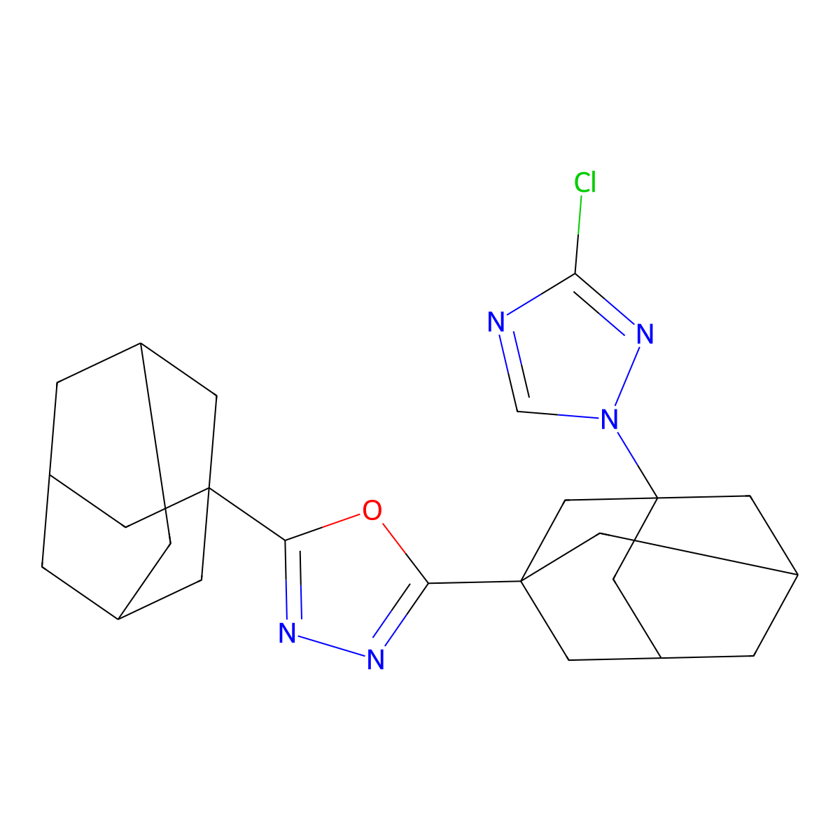 2-(1-Adamantyl)-5-[3-(3-chloro-1,2,4-triazol-1-yl)-1-adamantyl]-1,3,4-oxadiazole molecular structure, CAS 828274-90-4