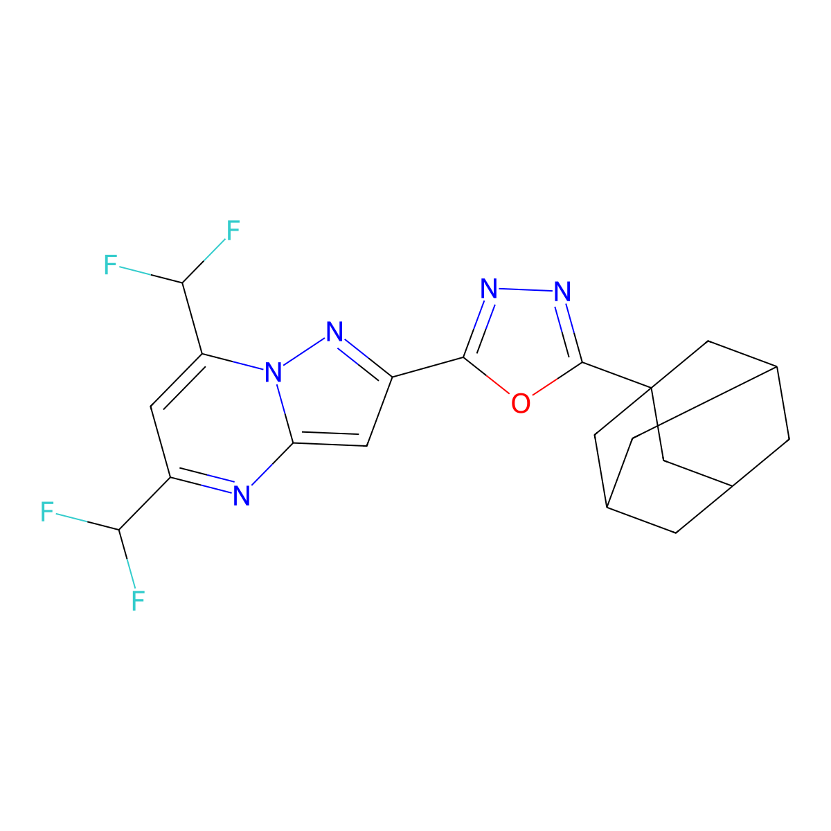 2-(1-Adamantyl)-5-[5,7-bis(difluoromethyl)pyrazolo[1,5-a]pyrimidin-2-yl]-1,3,4-oxadiazole molecular structure, CAS 828275-14-5