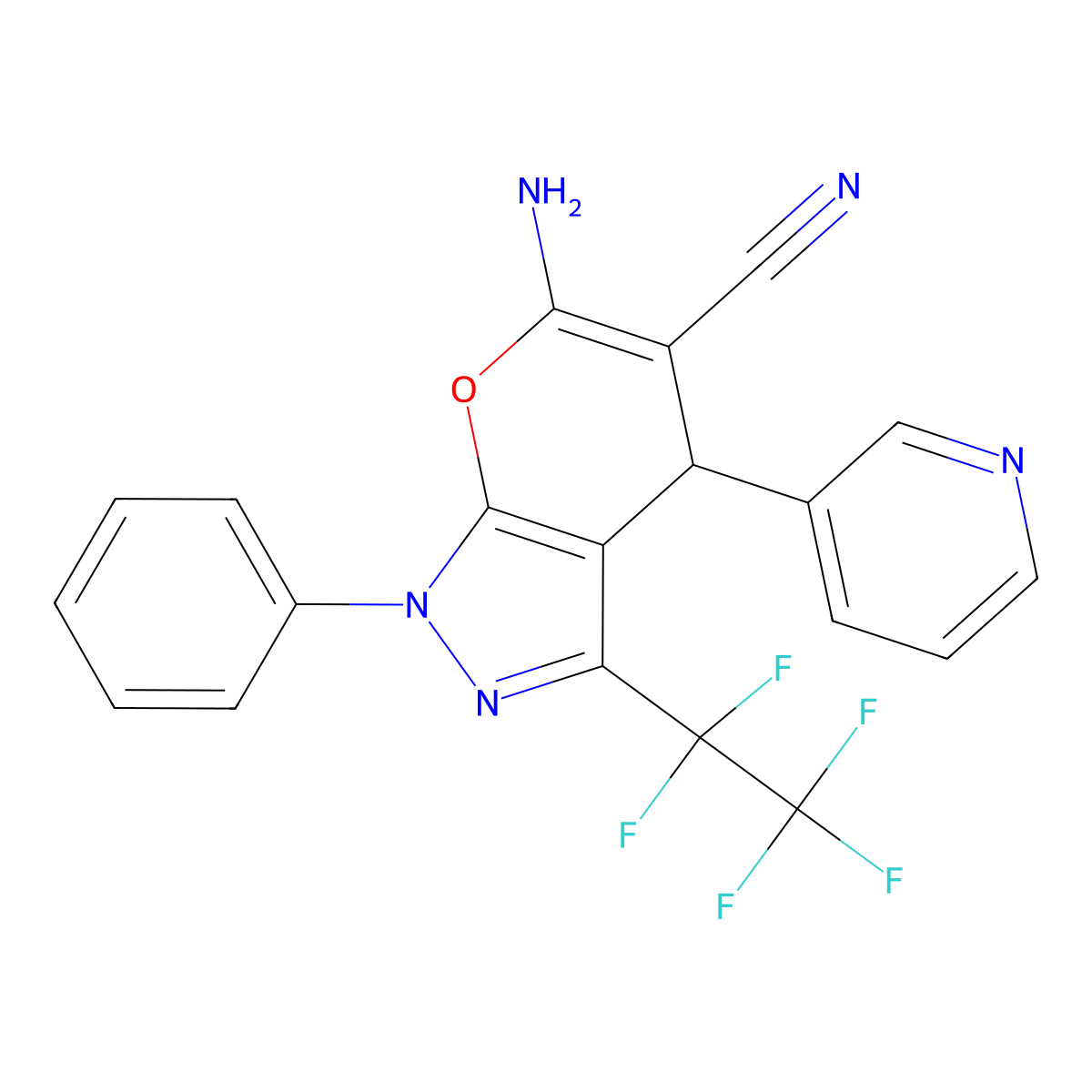 6-Amino-3-(pentafluoroethyl)-1-phenyl-4-(pyridin-3-yl)-1,4-dihydropyrano[2,3-c]pyrazole-5-carbonitrile molecular structure, CAS 828275-37-2