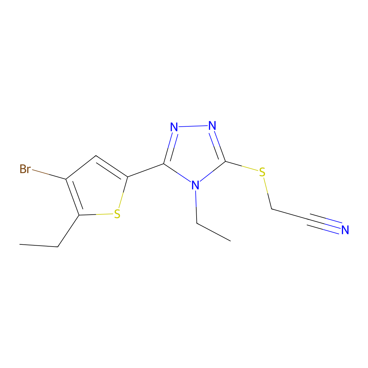 2-[[5-(4-Bromo-5-ethylthiophen-2-yl)-4-ethyl-1,2,4-triazol-3-yl]sulfanyl]acetonitrile molecular structure, CAS 828275-62-3