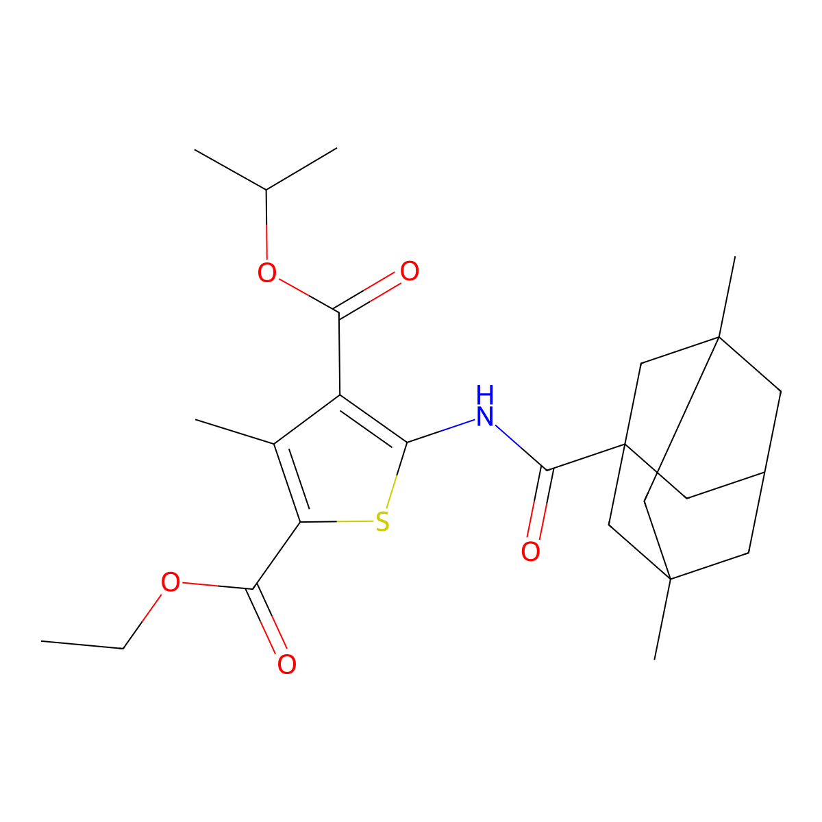 2-Ethyl 4-isopropyl 5-(3,5-dimethyladamantane-1-carboxamido)-3-methylthiophene-2,4-dicarboxylate molecular structure, CAS 828275-74-7