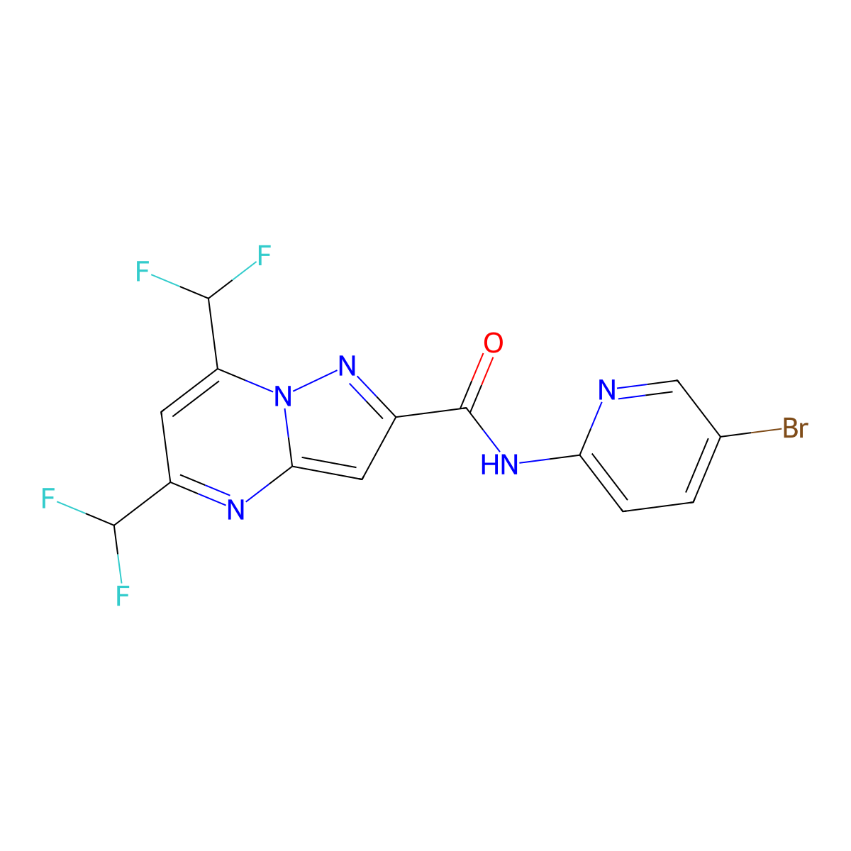 N-(5-bromopyridin-2-yl)-5,7-bis(difluoromethyl)pyrazolo[1,5-a]pyrimidine-2-carboxamide molecular structure, CAS 828275-80-5