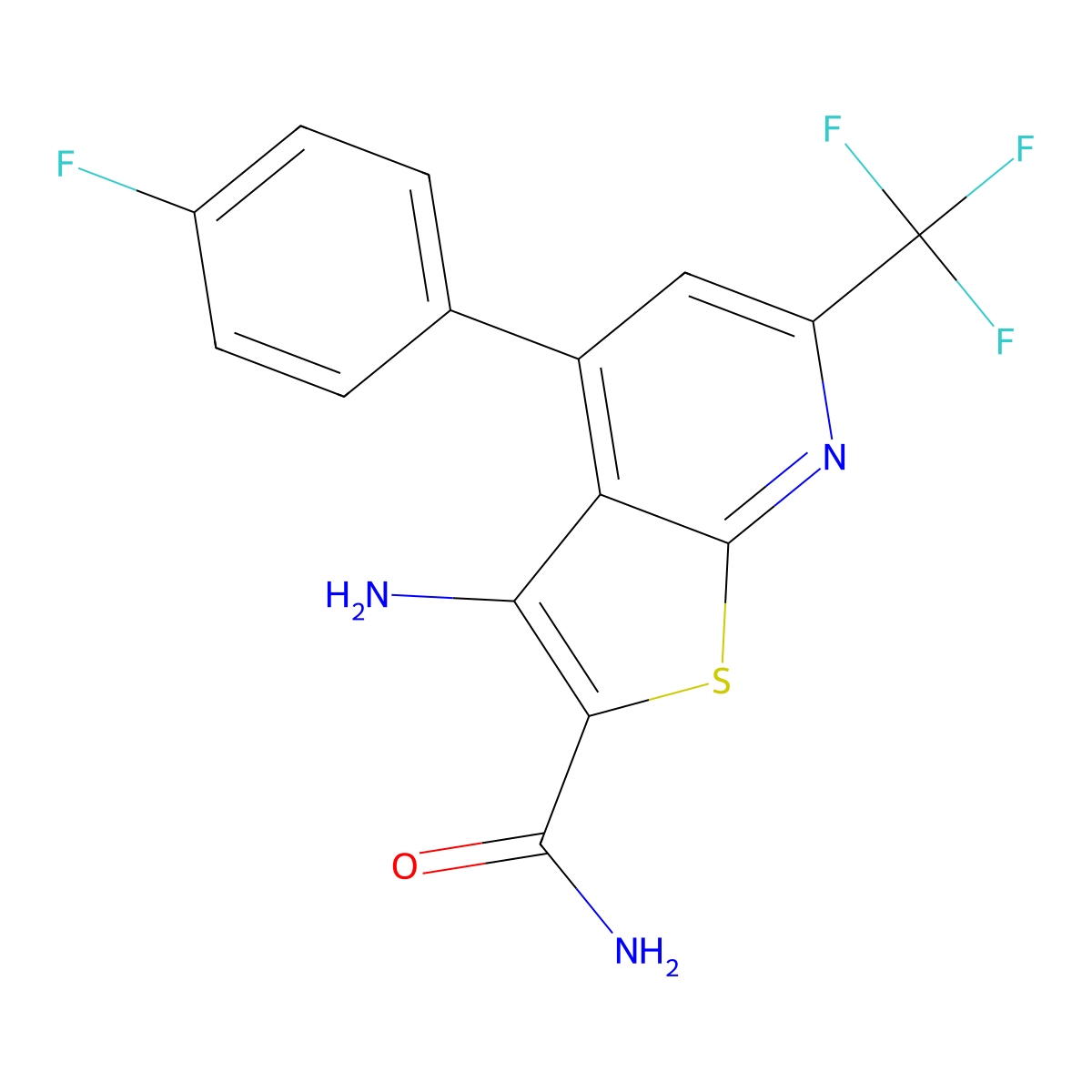 3-Amino-4-(4-fluorophenyl)-6-(trifluoromethyl)thieno[2,3-b]pyridine-2-carboxamide molecular structure, CAS 828276-08-0