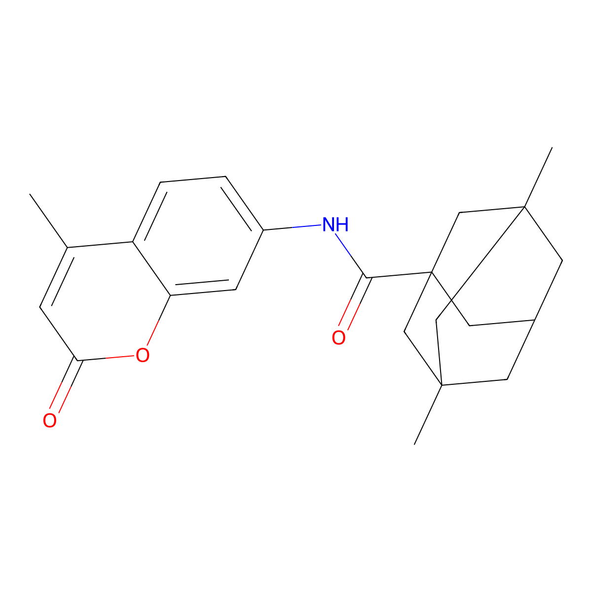 3,5-dimethyl-N-(4-methyl-2-oxochromen-7-yl)adamantane-1-carboxamide molecular structure, CAS 828276-19-3