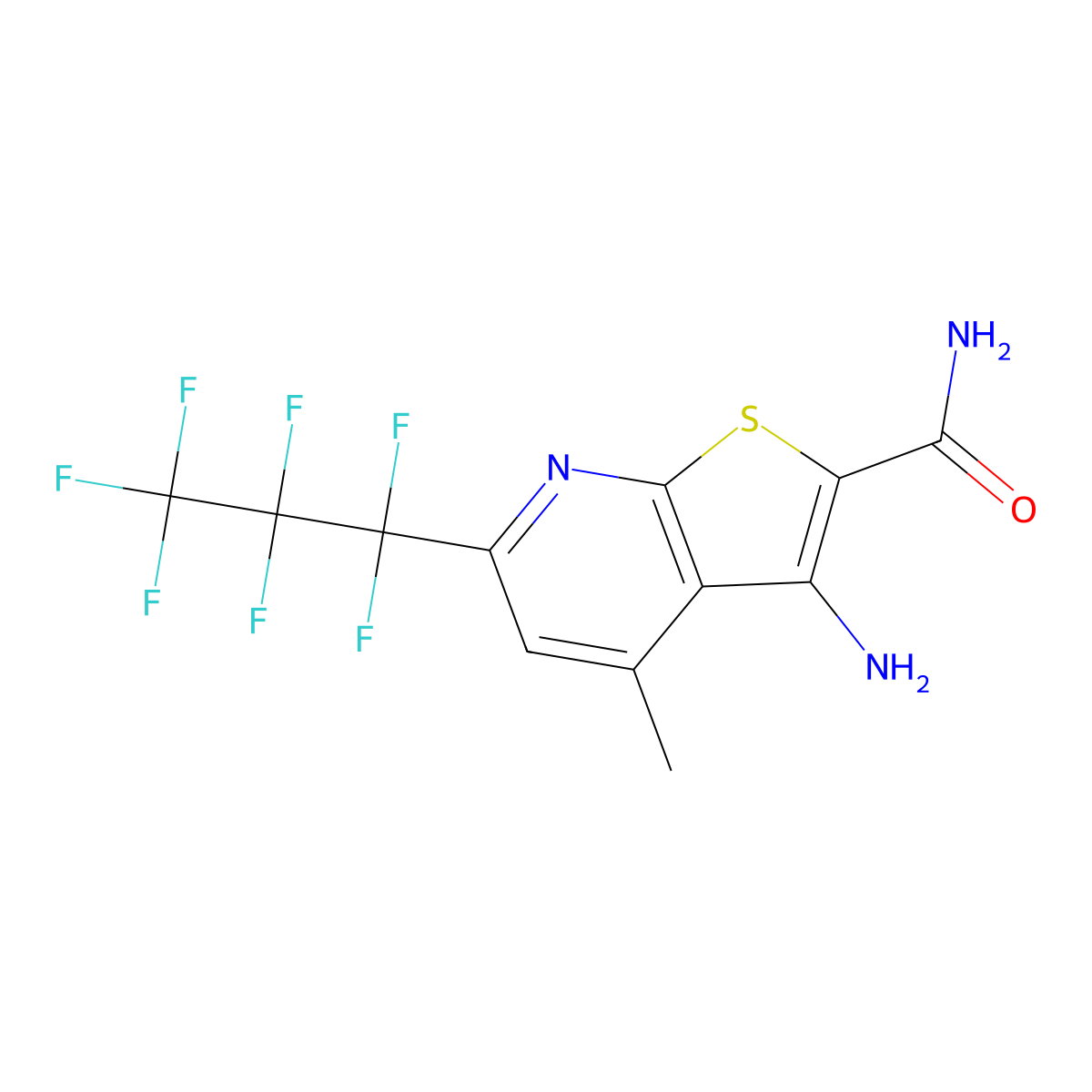 3-Amino-6-(heptafluoropropyl)-4-methylthieno[2,3-b]pyridine-2-carboxamide molecular structure, CAS 828276-24-0