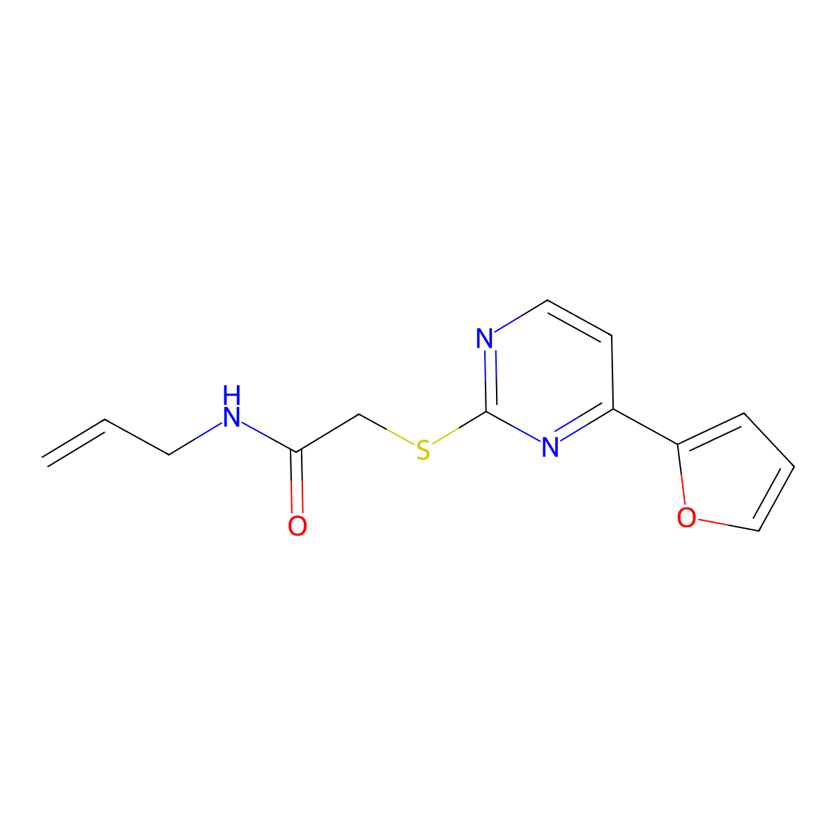 2-{[4-(furan-2-yl)pyrimidin-2-yl]sulfanyl}-N-(prop-2-en-1-yl)acetamide molecular structure, CAS 828276-25-1