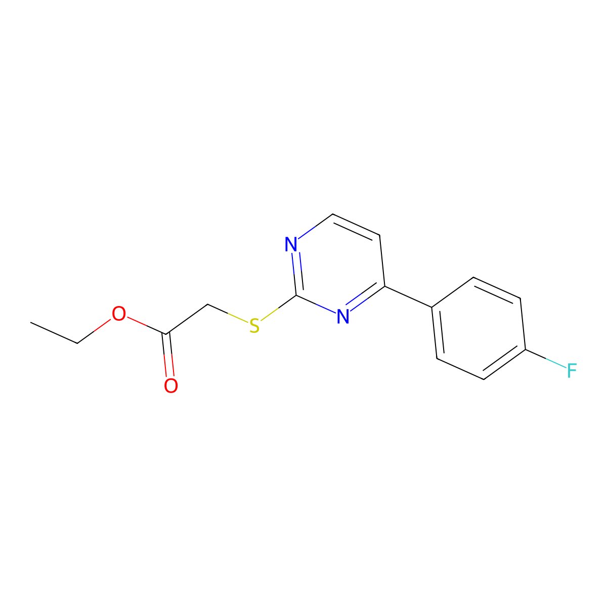 Ethyl 2-((4-(4-fluorophenyl)pyrimidin-2-yl)thio)acetate molecular structure, CAS 828276-28-4
