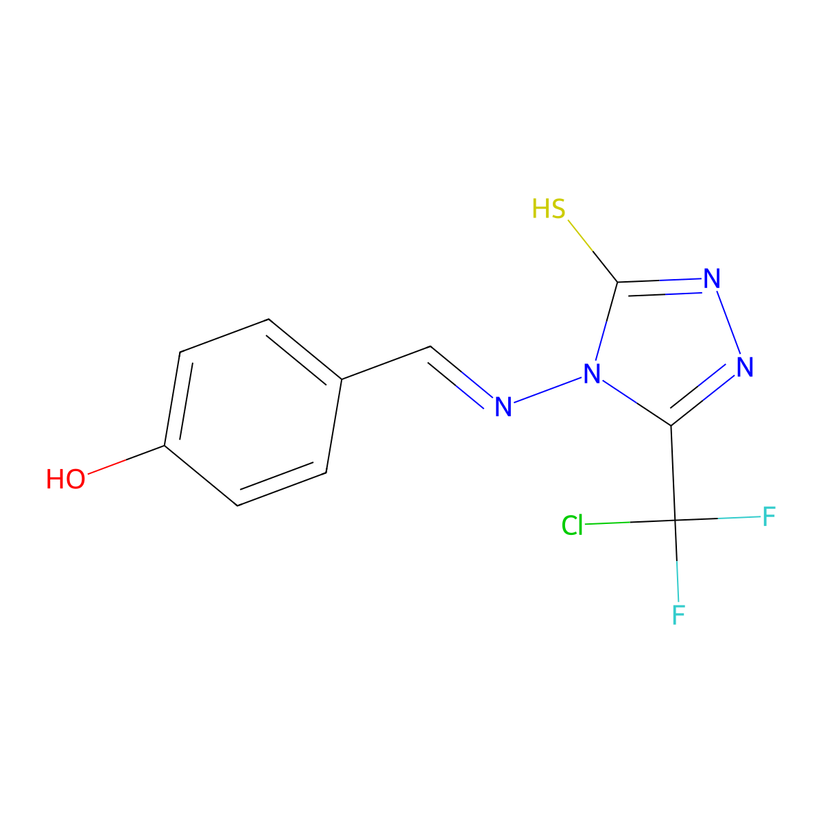 5-(Chlorodifluoromethyl)-2,4-dihydro-4-[[(4-hydroxyphenyl)methylene]amino]-3H-1,2,4-triazole-3-thione molecular structure, CAS 828276-29-5