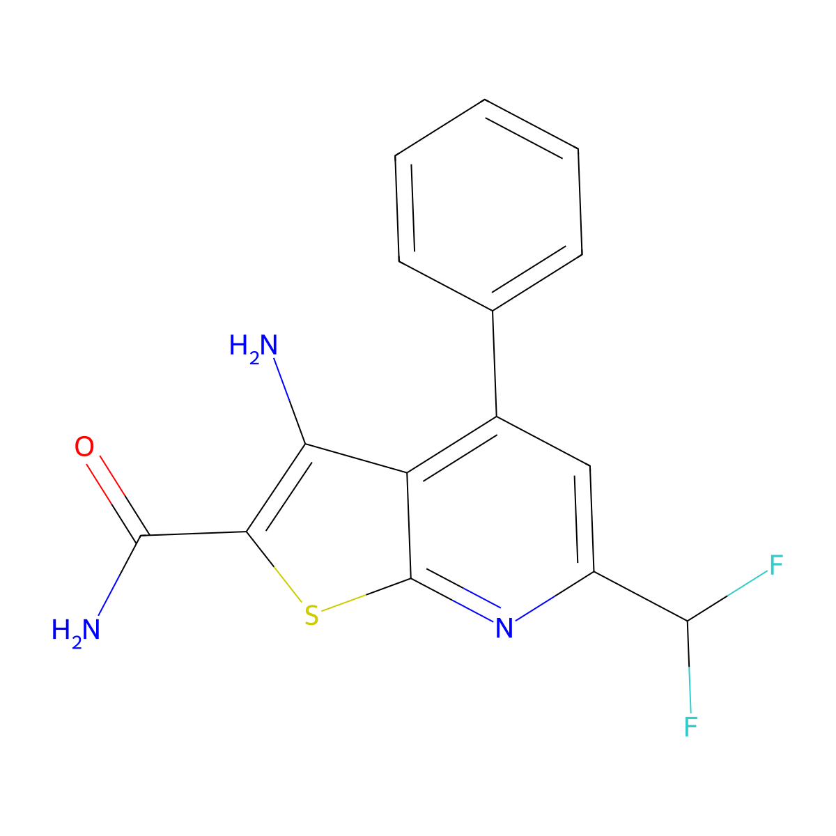 3-Amino-6-(difluoromethyl)-4-phenylthieno[2,3-b]pyridine-2-carboxamide molecular structure, CAS 828277-46-9
