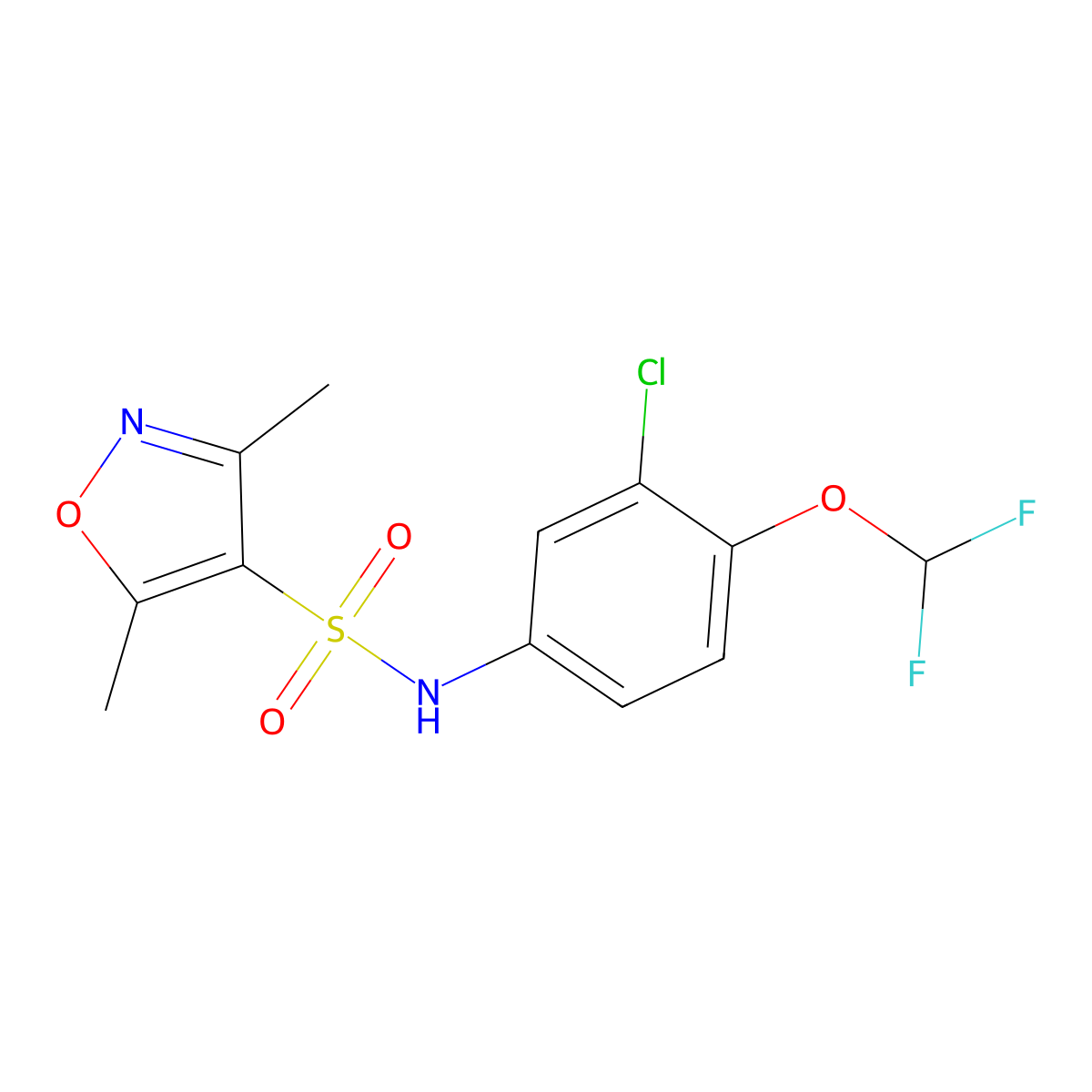 N-[3-chloro-4-(difluoromethoxy)phenyl]-3,5-dimethyl-1,2-oxazole-4-sulfonamide molecular structure, CAS 828277-49-2