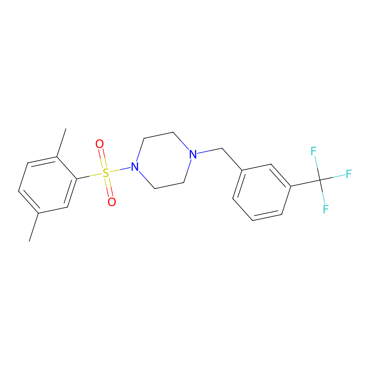 1-[(2,5-Dimethylphenyl)sulfonyl]-4-[3-(trifluoromethyl)benzyl]piperazine molecular structure, CAS 828277-51-6