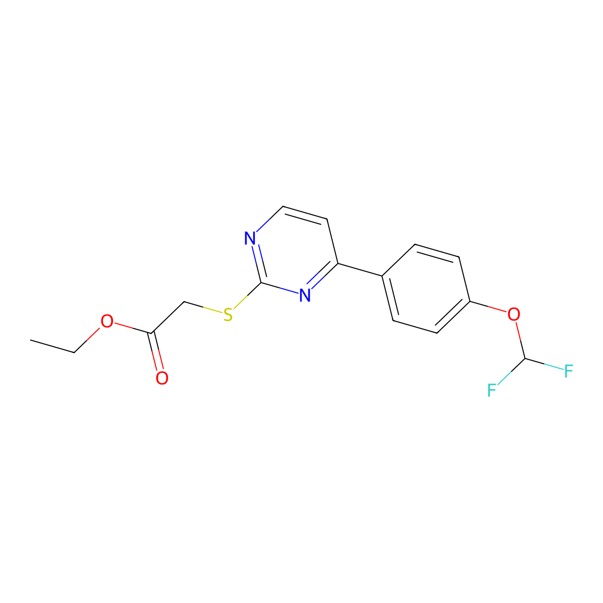 Ethyl 2-((4-(4-(difluoromethoxy)phenyl)pyrimidin-2-yl)thio)acetate molecular structure, CAS 828277-81-2