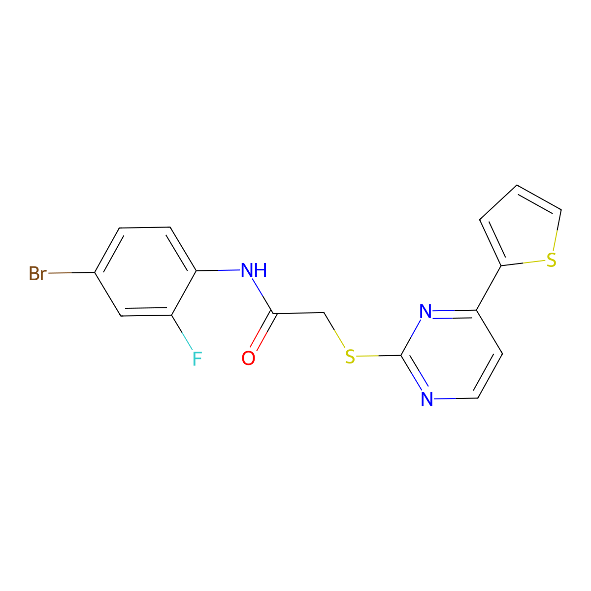 N-(4-bromo-2-fluorophenyl)-2-{[4-(thiophen-2-yl)pyrimidin-2-yl]sulfanyl}acetamide molecular structure, CAS 828278-05-3
