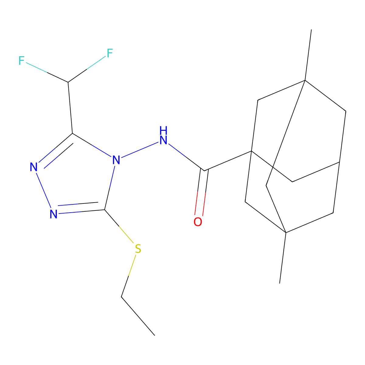 N-[3-(difluoromethyl)-5-ethylsulfanyl-1,2,4-triazol-4-yl]-3,5-dimethyladamantane-1-carboxamide molecular structure, CAS 828278-16-6