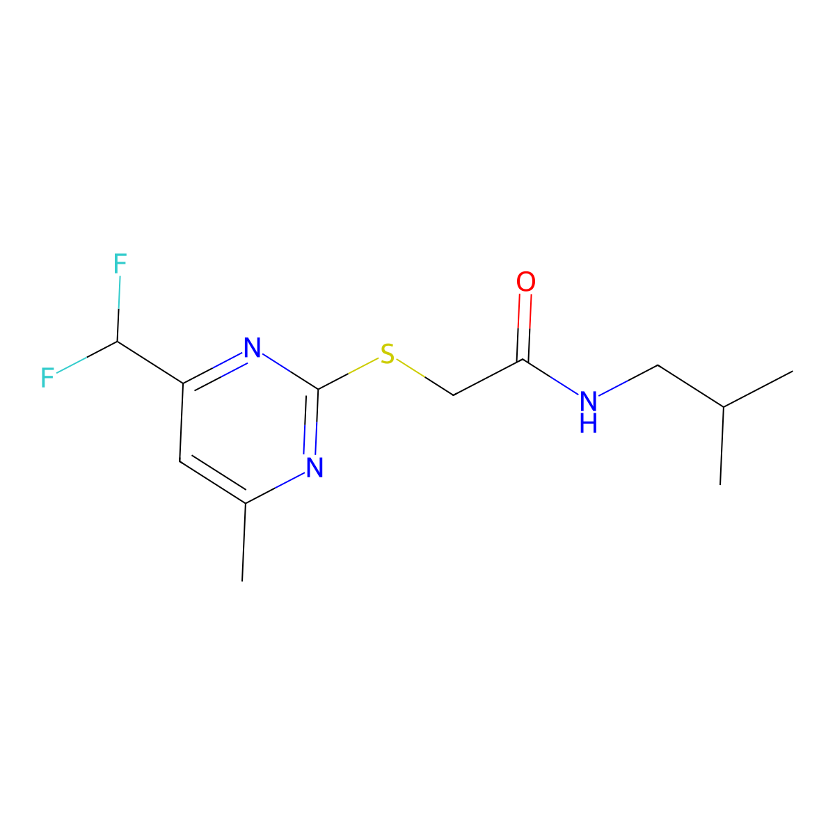 2-{[4-(difluoromethyl)-6-methylpyrimidin-2-yl]sulfanyl}-N-(2-methylpropyl)acetamide molecular structure, CAS 828278-20-2