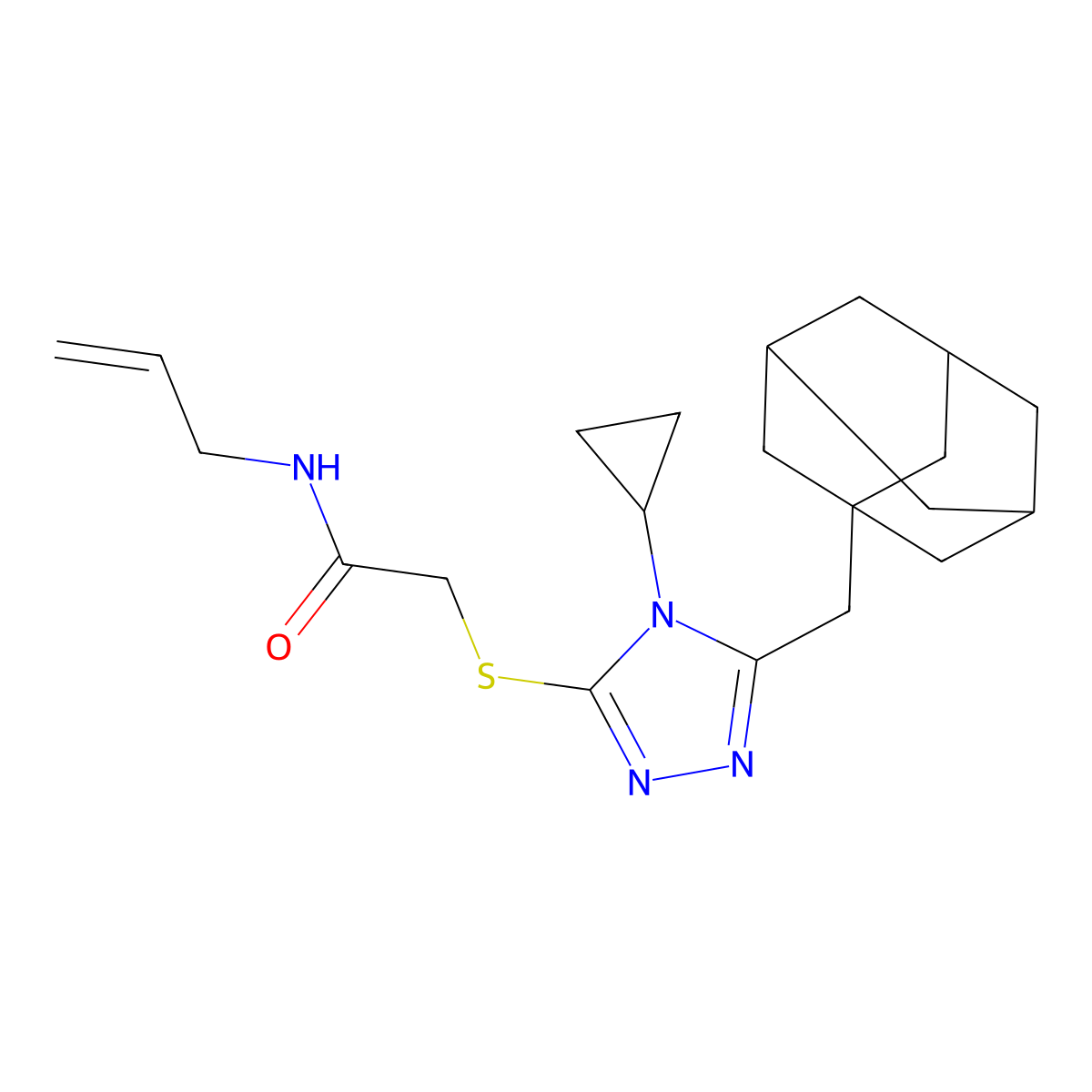2-[[5-(1-adamantylmethyl)-4-cyclopropyl-1,2,4-triazol-3-yl]sulfanyl]-N-prop-2-enylacetamide molecular structure, CAS 828278-32-6