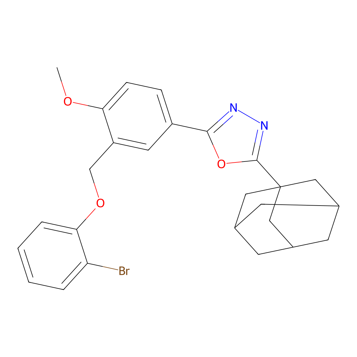 2-(1-Adamantyl)-5-[3-[(2-bromophenoxy)methyl]-4-methoxyphenyl]-1,3,4-oxadiazole molecular structure, CAS 828278-69-9