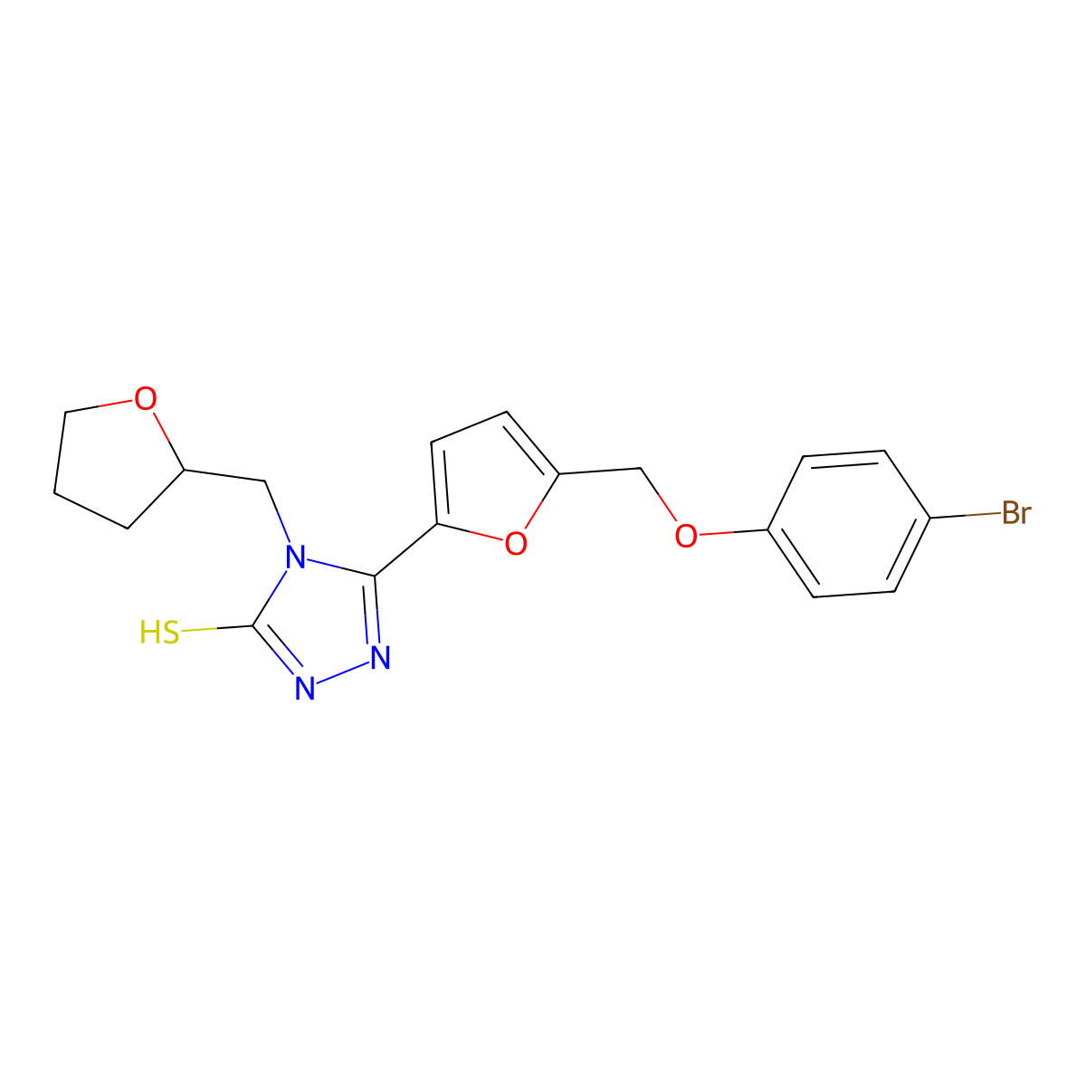 3-[5-[(4-bromophenoxy)methyl]furan-2-yl]-4-(oxolan-2-ylmethyl)-1H-1,2,4-triazole-5-thione molecular structure, CAS 828279-39-6