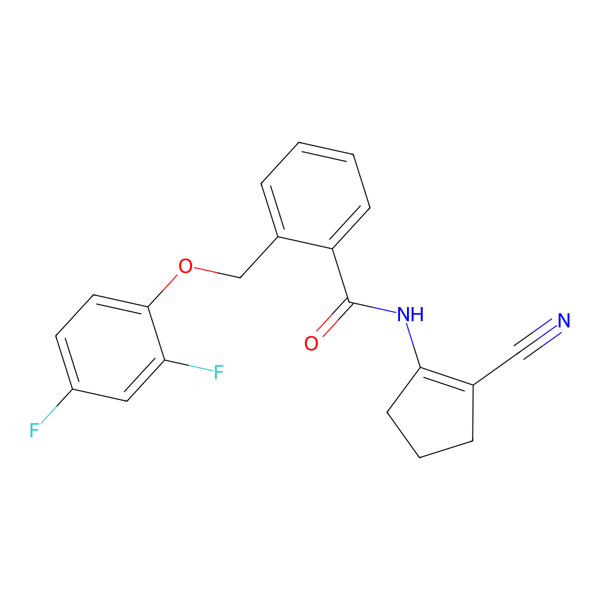 N-(2-cyanocyclopenten-1-yl)-2-[(2,4-difluorophenoxy)methyl]benzamide molecular structure, CAS 828279-99-8