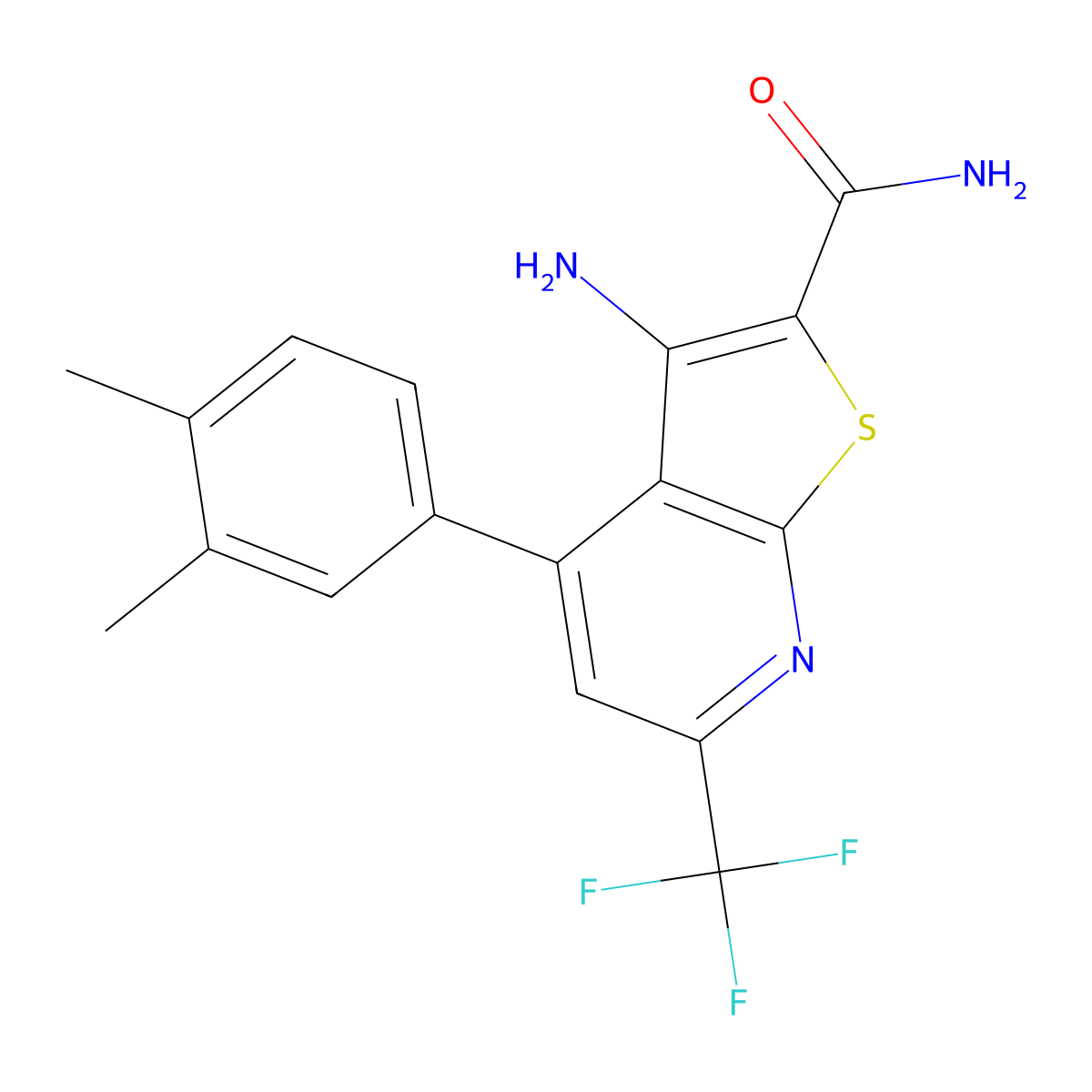 3-Amino-4-(3,4-dimethylphenyl)-6-(trifluoromethyl)thieno[2,3-b]pyridine-2-carboxamide molecular structure, CAS 828280-24-6