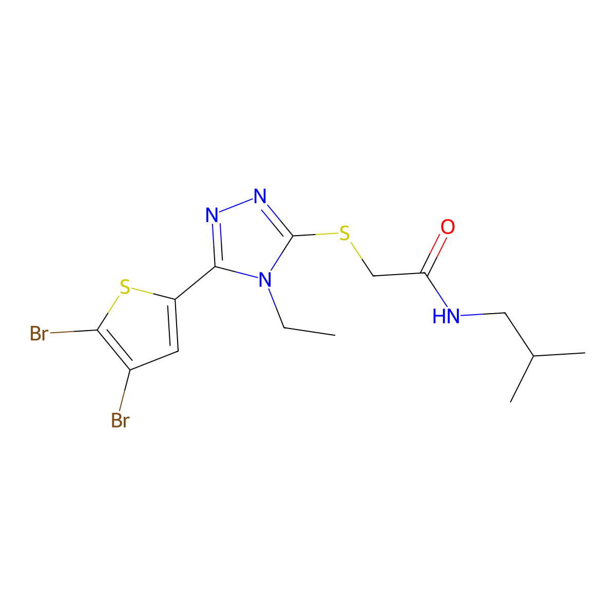 2-[[5-(4,5-dibromothiophen-2-yl)-4-ethyl-1,2,4-triazol-3-yl]sulfanyl]-N-(2-methylpropyl)acetamide molecular structure, CAS 828280-49-5