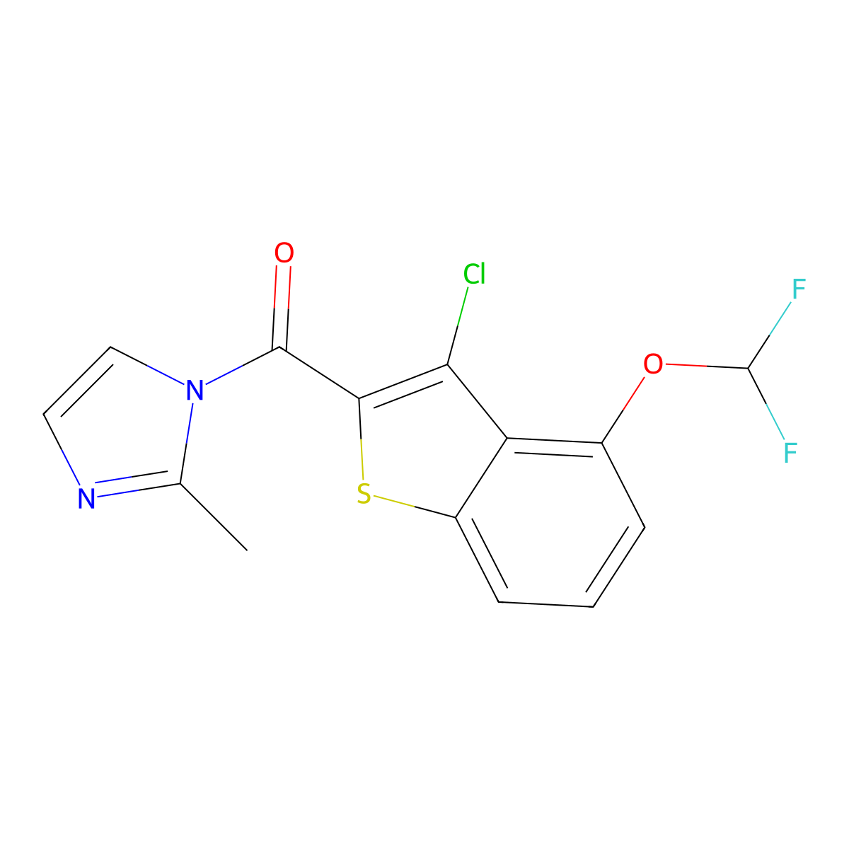 [3-Chloro-4-(difluoromethoxy)-1-benzothiophen-2-yl]-(2-methylimidazol-1-yl)methanone molecular structure, CAS 828280-53-1