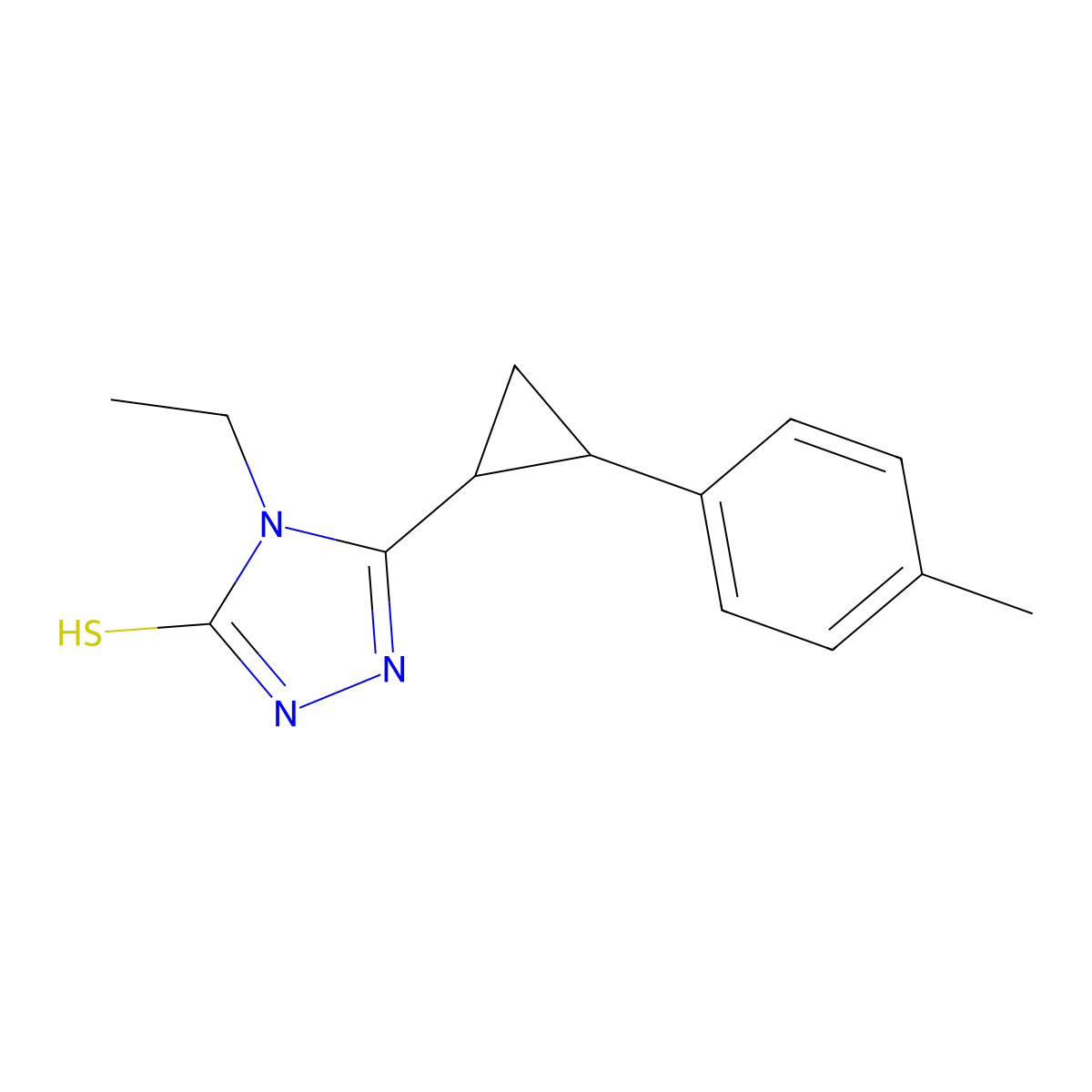 4-Ethyl-5-(2-(p-tolyl)cyclopropyl)-4H-1,2,4-triazole-3-thiol molecular structure, CAS 828280-55-3