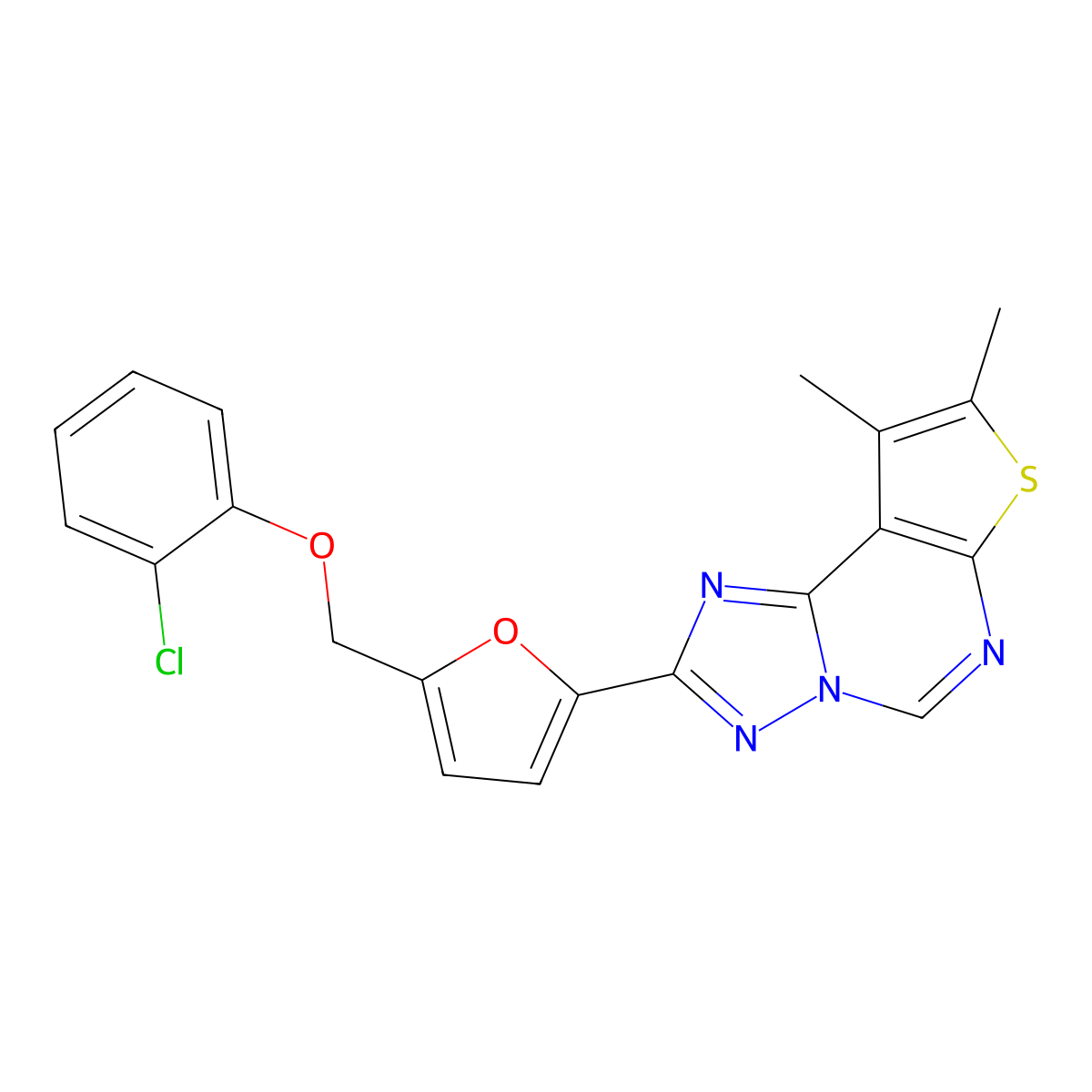 2-(5-((2-Chlorophenoxy)methyl)furan-2-yl)-8,9-dimethylthieno[3,2-e][1,2,4]triazolo[1,5-c]pyrimidine molecular structure, CAS 828281-63-6