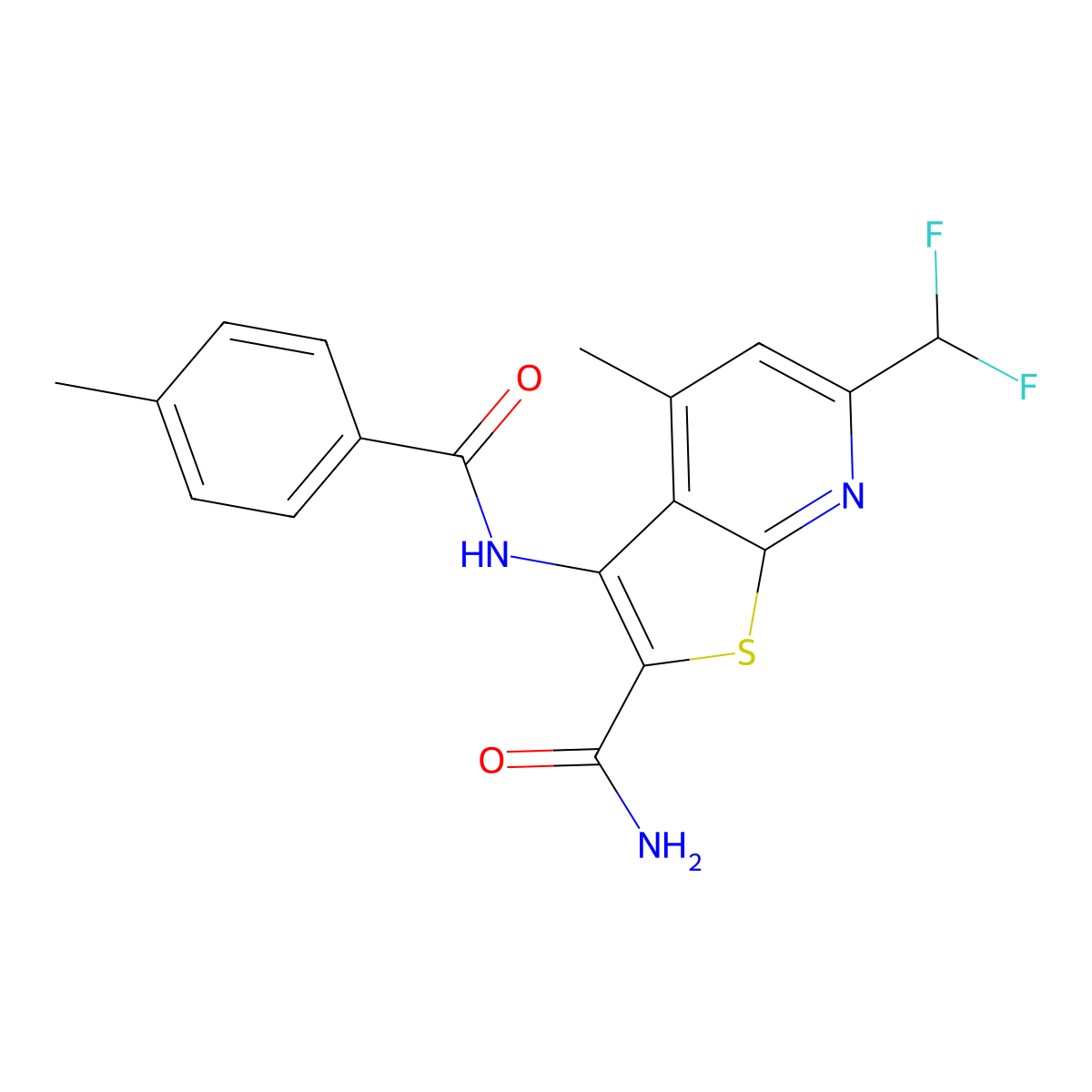 6-(Difluoromethyl)-4-methyl-3-[(4-methylbenzoyl)amino]thieno[2,3-b]pyridine-2-carboxamide molecular structure, CAS 828282-35-5